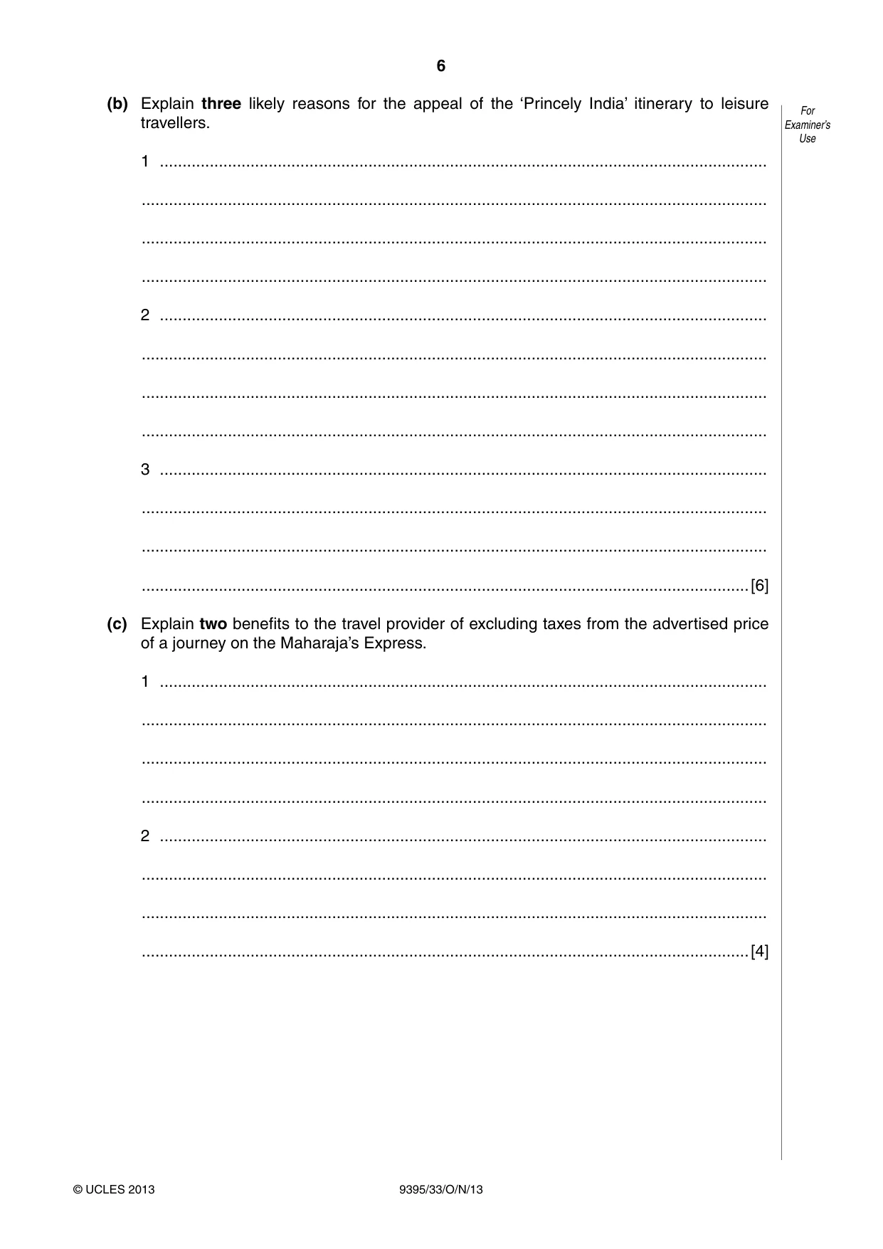 Cambridge A Level Travel and Tourism 9395 2013 Oct/Nov Paper 3 · Variant 3 question paper, page 6 of 16