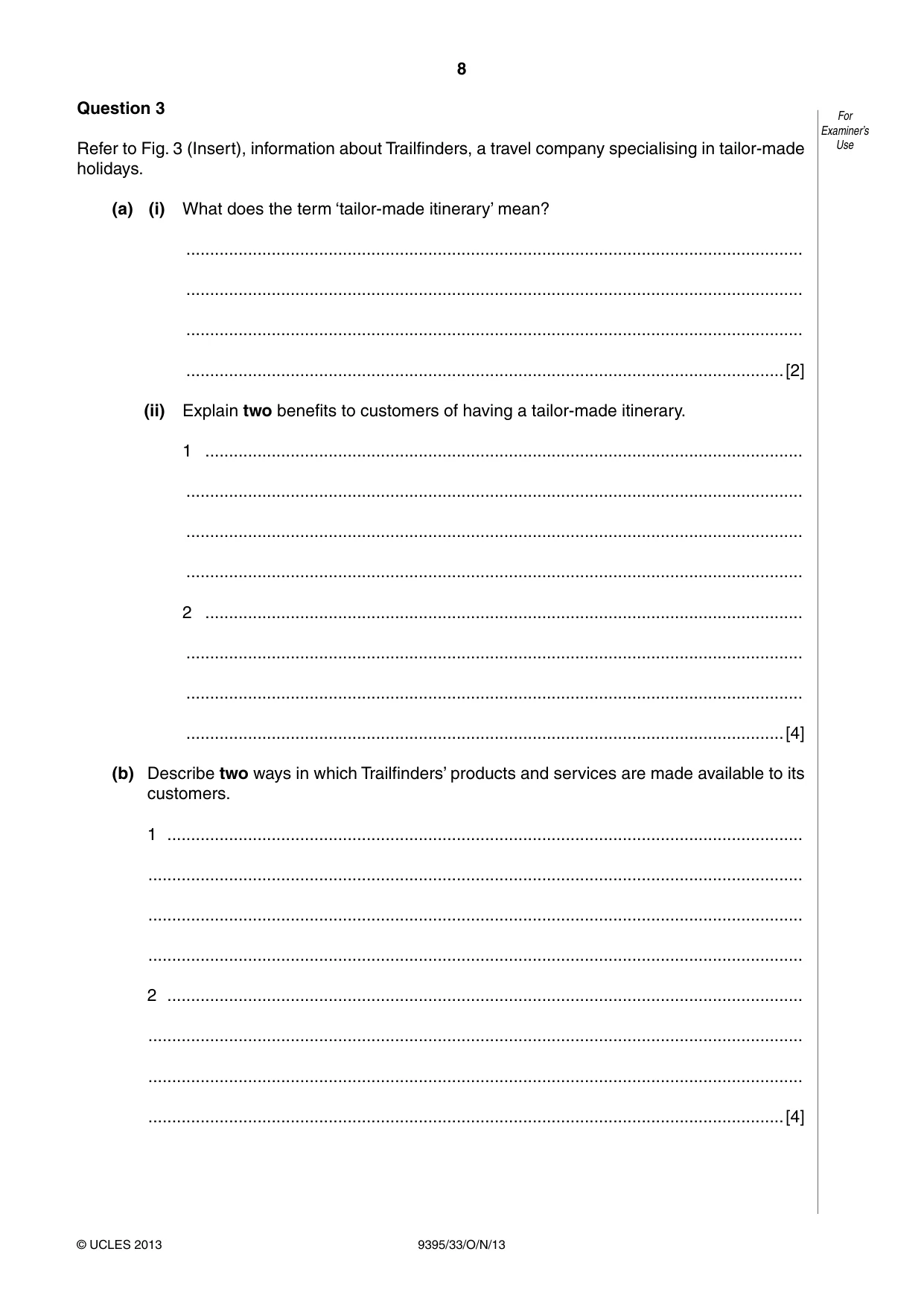 Cambridge A Level Travel and Tourism 9395 2013 Oct/Nov Paper 3 · Variant 3 question paper, page 8 of 16