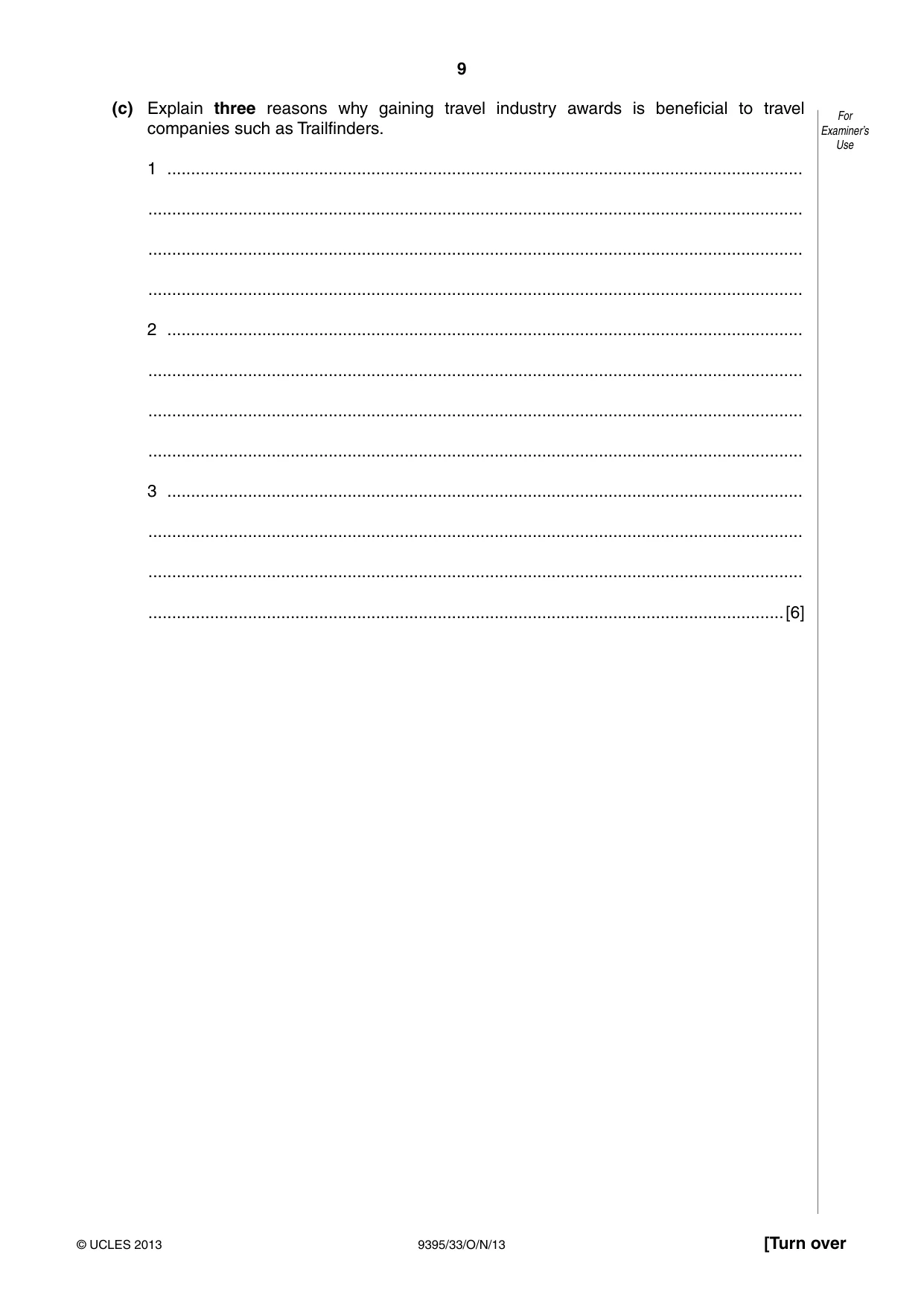 Cambridge A Level Travel and Tourism 9395 2013 Oct/Nov Paper 3 · Variant 3 question paper, page 9 of 16