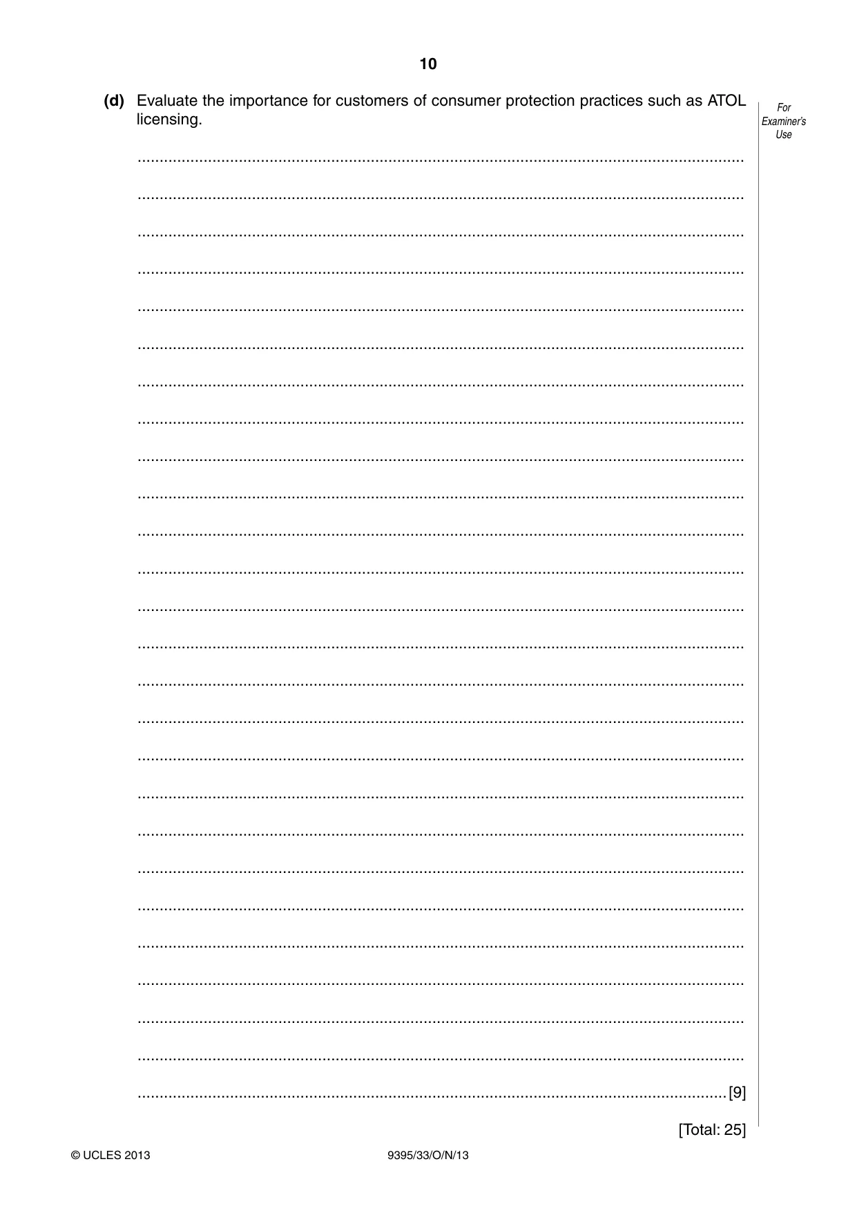 Cambridge A Level Travel and Tourism 9395 2013 Oct/Nov Paper 3 · Variant 3 question paper, page 10 of 16