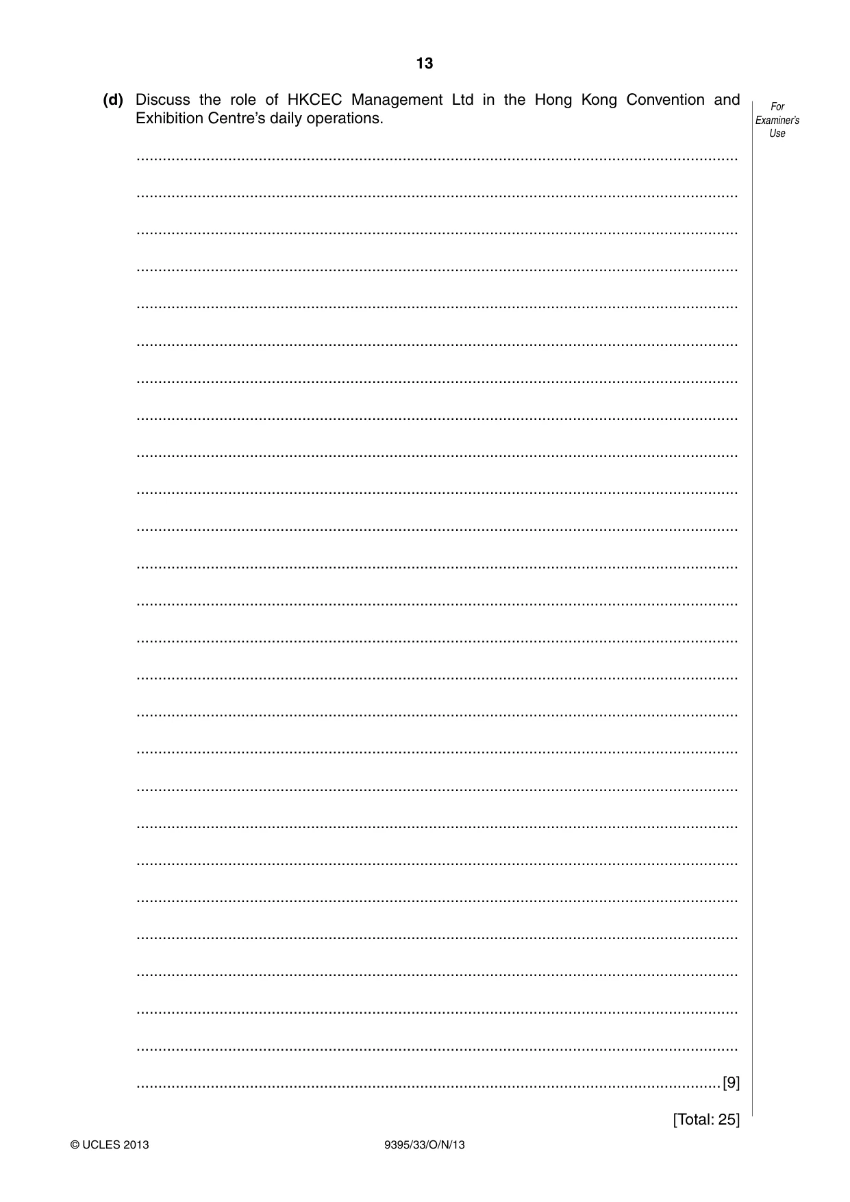 Cambridge A Level Travel and Tourism 9395 2013 Oct/Nov Paper 3 · Variant 3 question paper, page 13 of 16