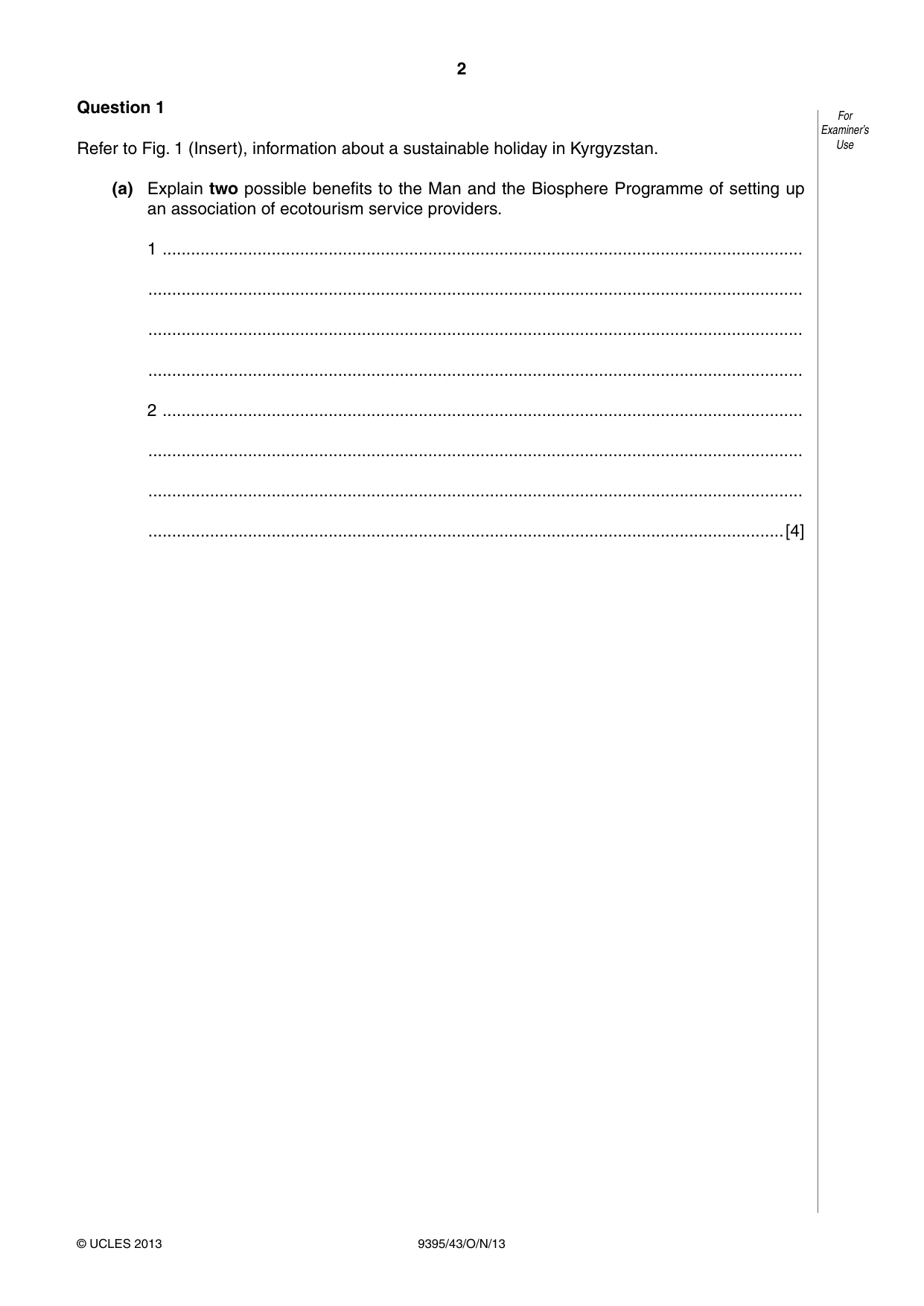 Cambridge A Level Travel and Tourism 9395 2013 Oct/Nov Paper 4 · Variant 3 question paper, page 2 of 8