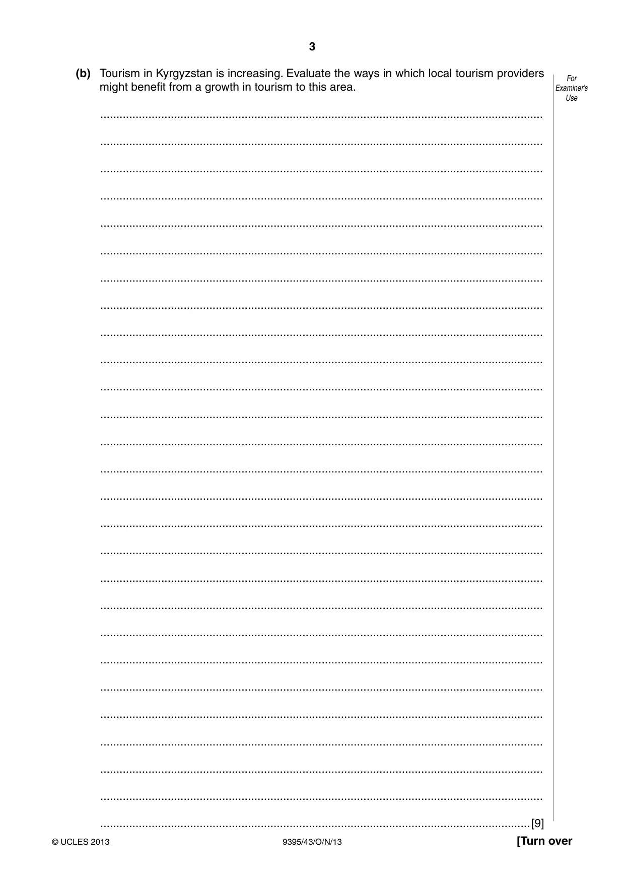Cambridge A Level Travel and Tourism 9395 2013 Oct/Nov Paper 4 · Variant 3 question paper, page 3 of 8