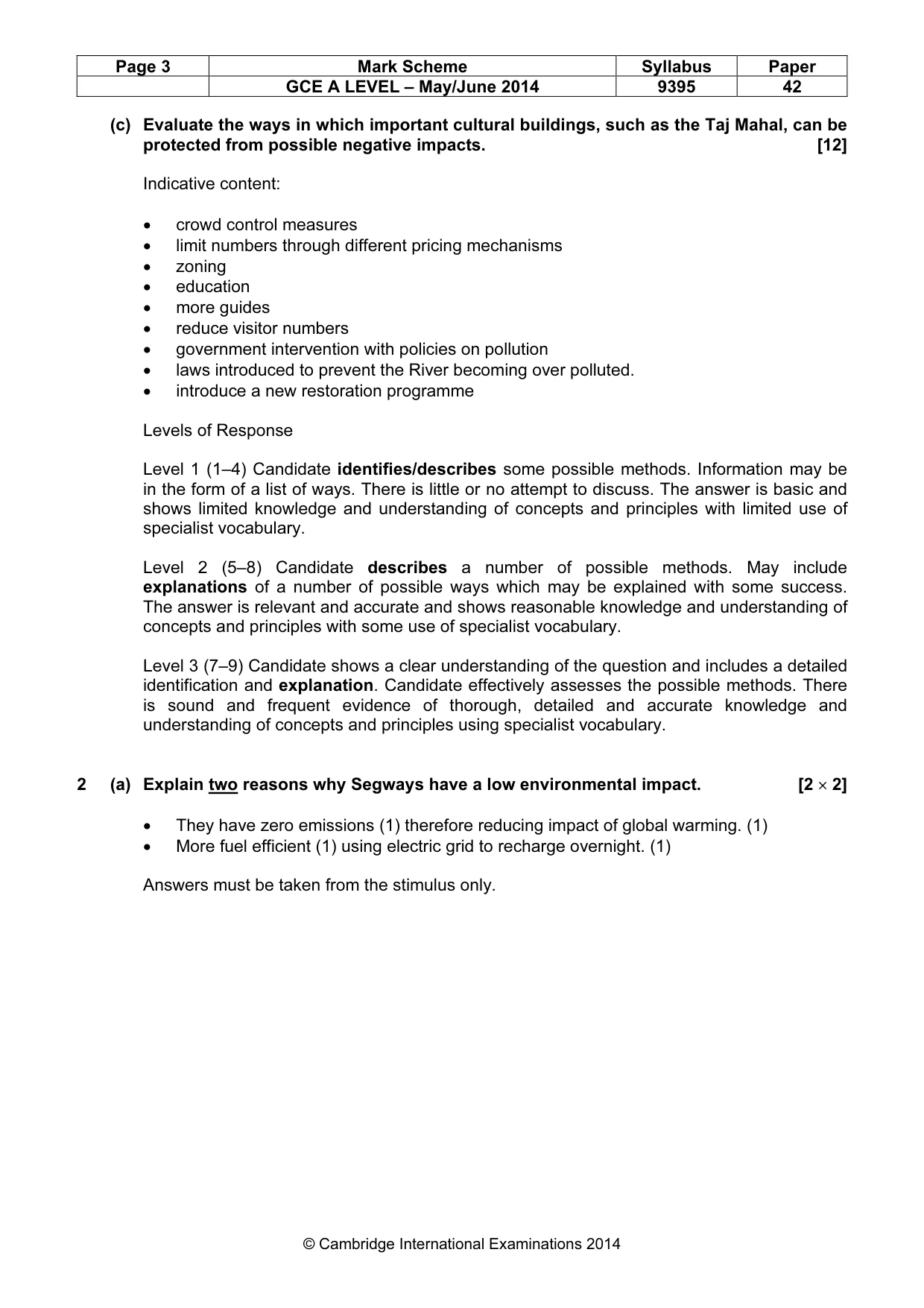 Mark scheme, page 3 of 5