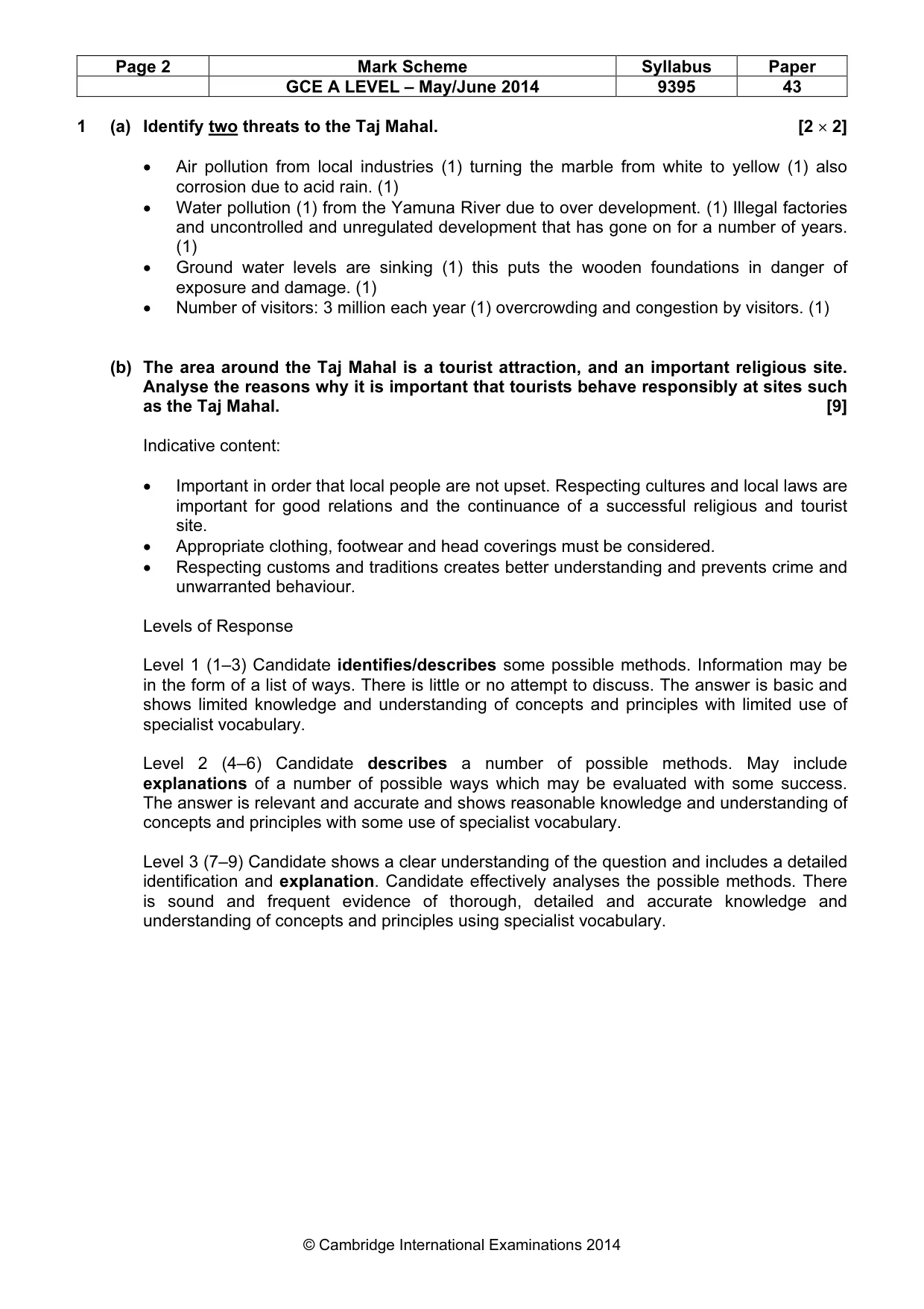 Mark scheme, page 2 of 5