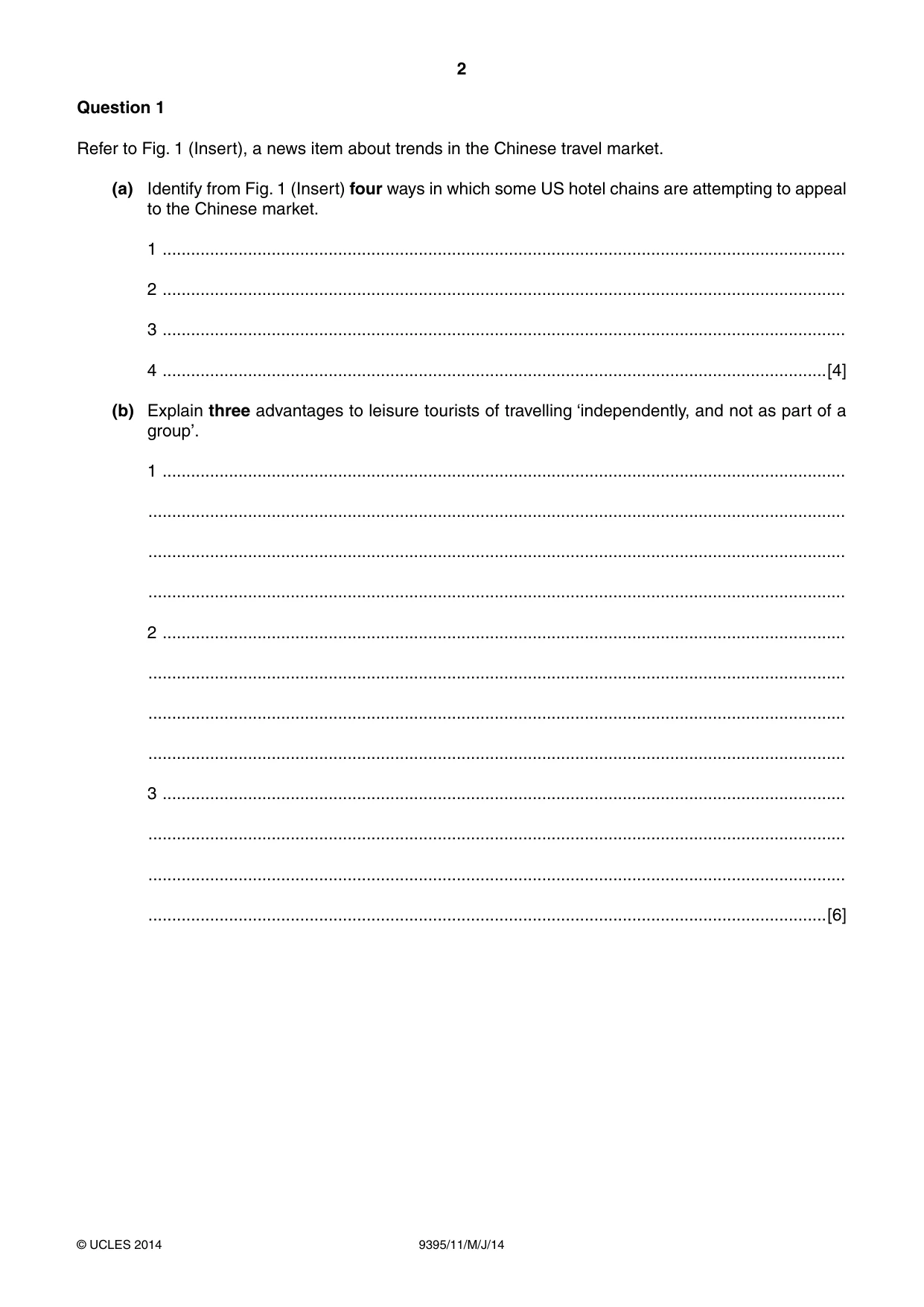 Cambridge A Level Travel and Tourism 9395 2014 May/June Paper 1 · Variant 1 question paper, page 2 of 16