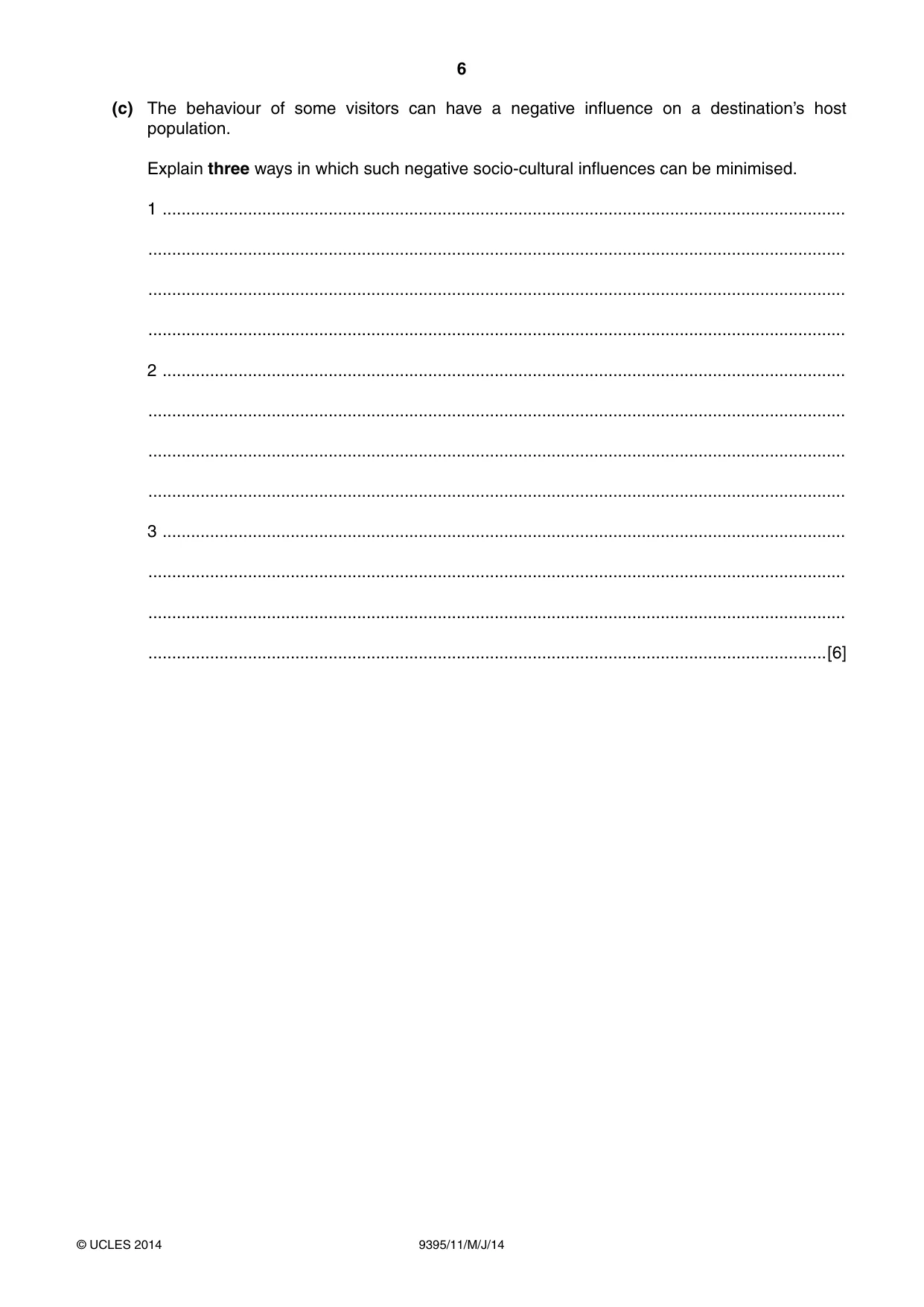 Cambridge A Level Travel and Tourism 9395 2014 May/June Paper 1 · Variant 1 question paper, page 6 of 16