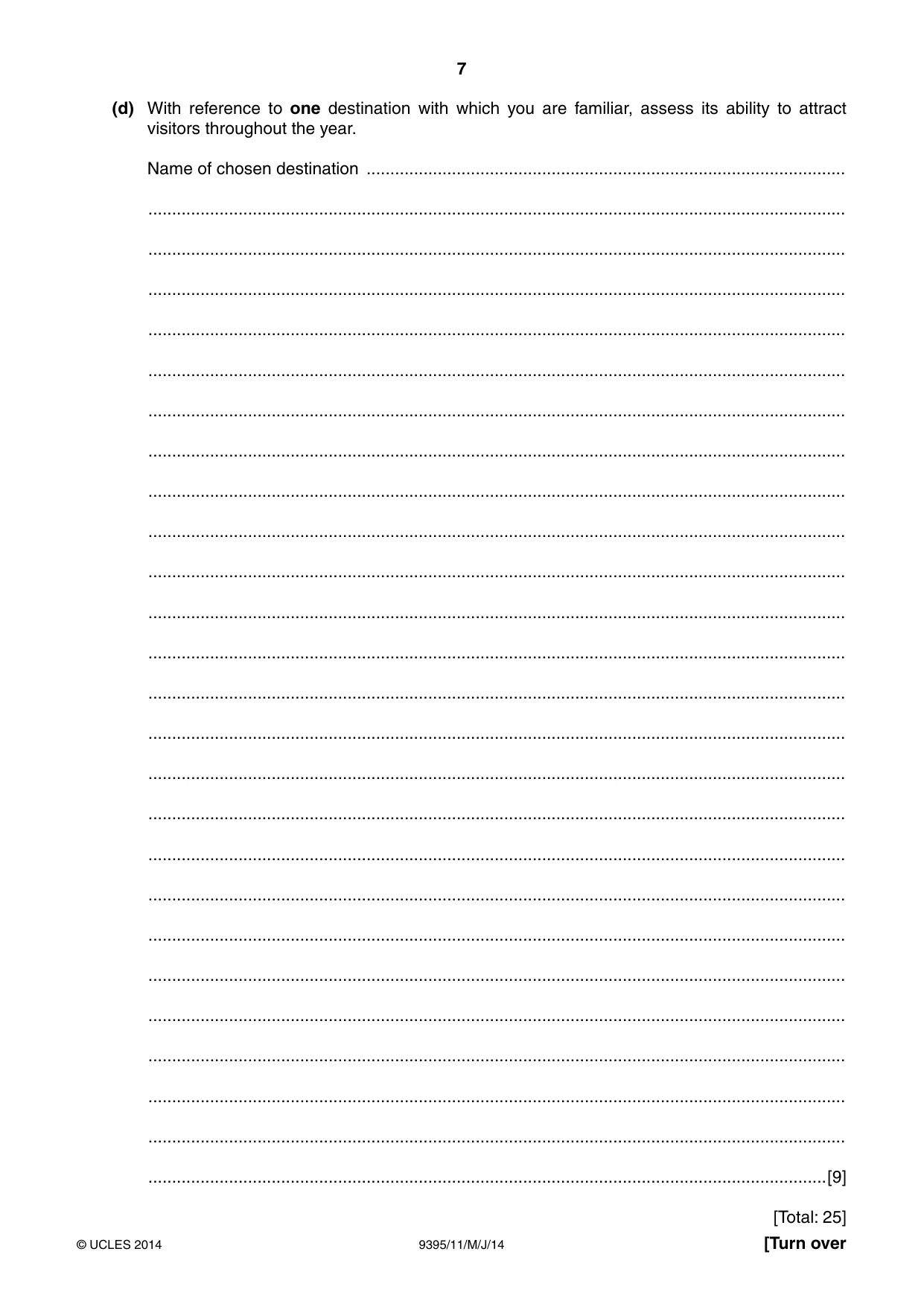 Cambridge A Level Travel and Tourism 9395 2014 May/June Paper 1 · Variant 1 question paper, page 7 of 16