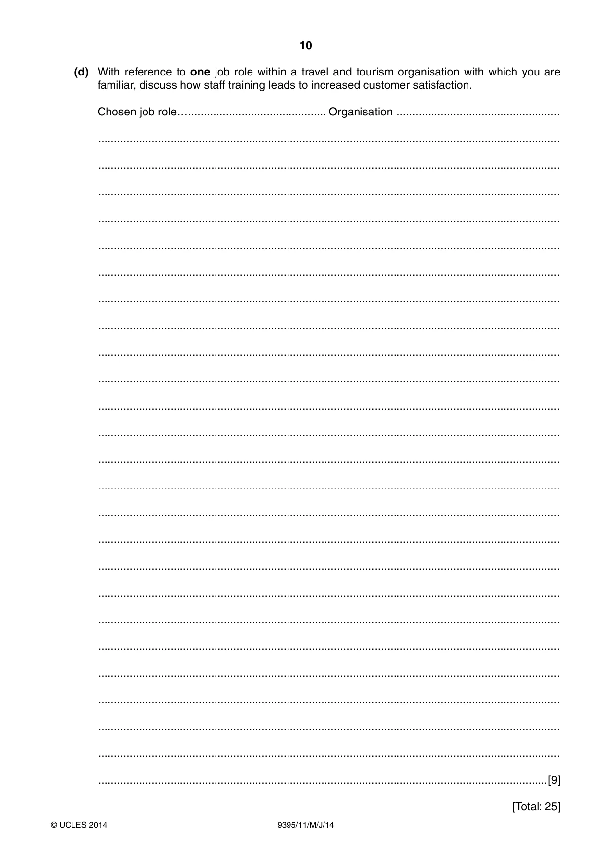 Cambridge A Level Travel and Tourism 9395 2014 May/June Paper 1 · Variant 1 question paper, page 10 of 16