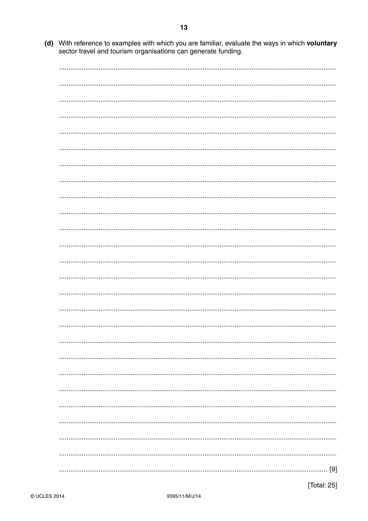Cambridge A Level Travel and Tourism 9395 2014 May/June Paper 1 · Variant 1 question paper, page 13 of 16