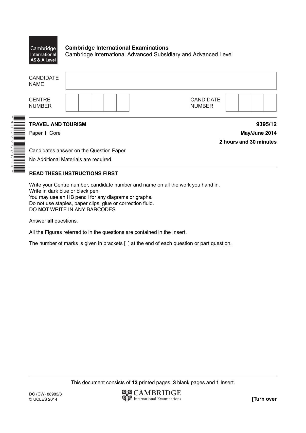 Cambridge A Level Travel and Tourism 9395 2014 May/June Paper 1 · Variant 2 question paper, page 1 of 16