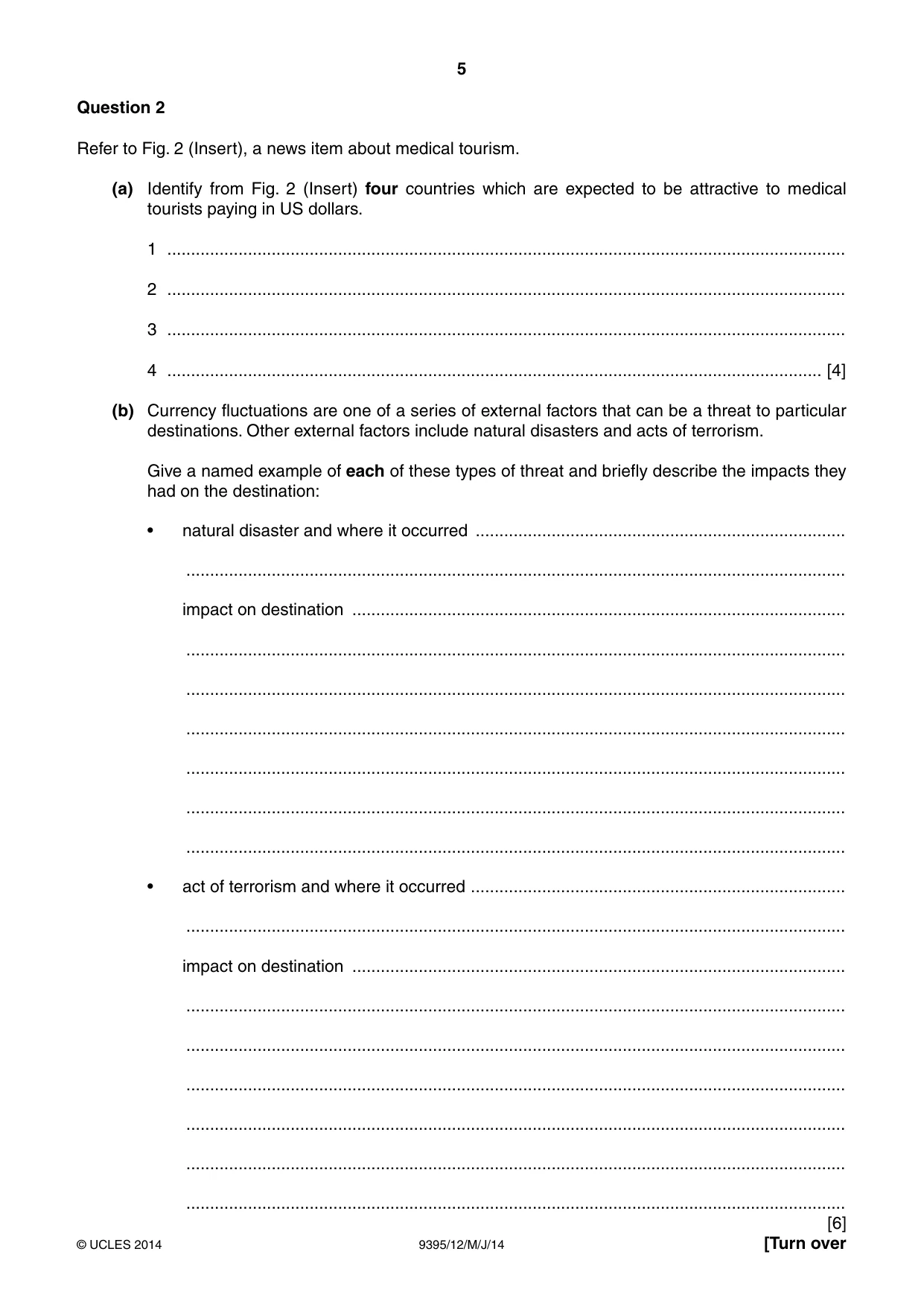 Cambridge A Level Travel and Tourism 9395 2014 May/June Paper 1 · Variant 2 question paper, page 5 of 16