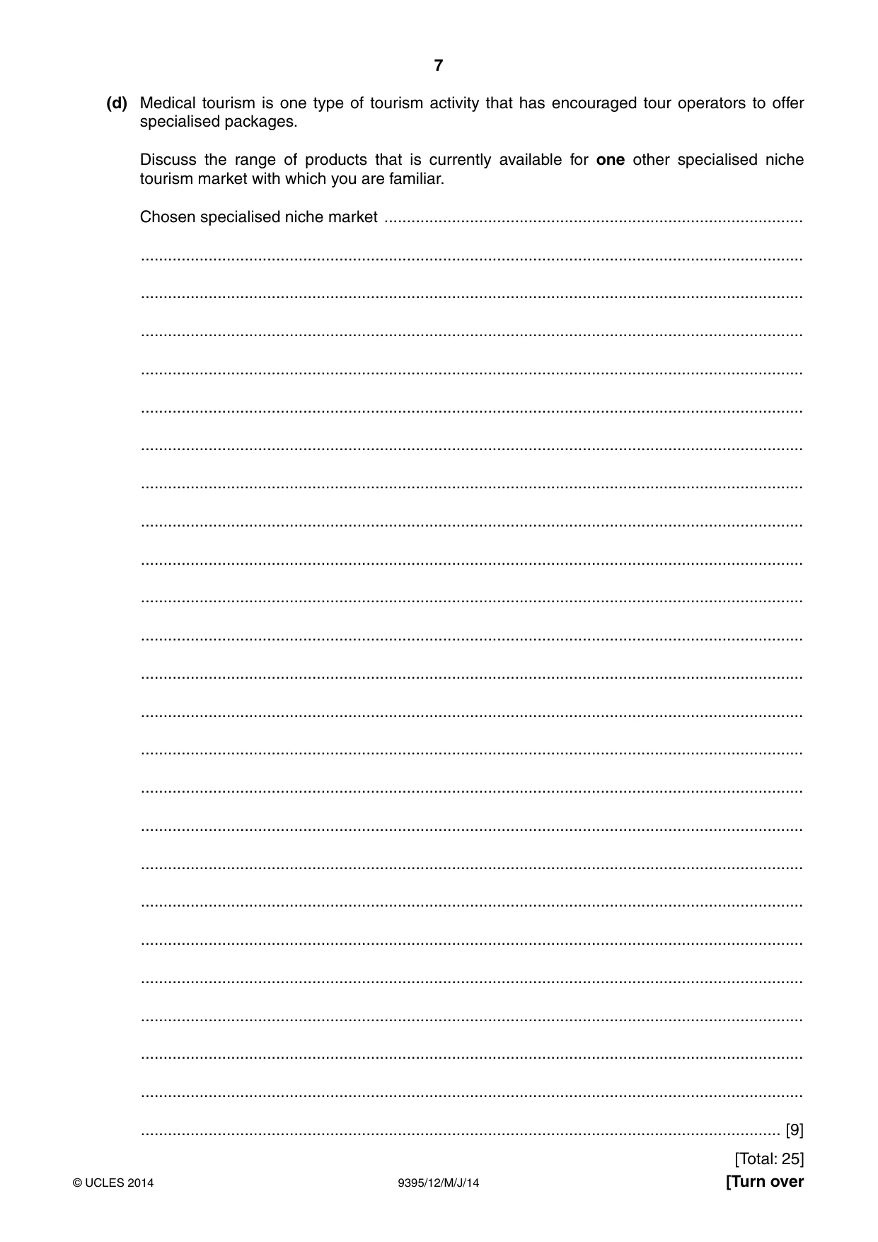Cambridge A Level Travel and Tourism 9395 2014 May/June Paper 1 · Variant 2 question paper, page 7 of 16