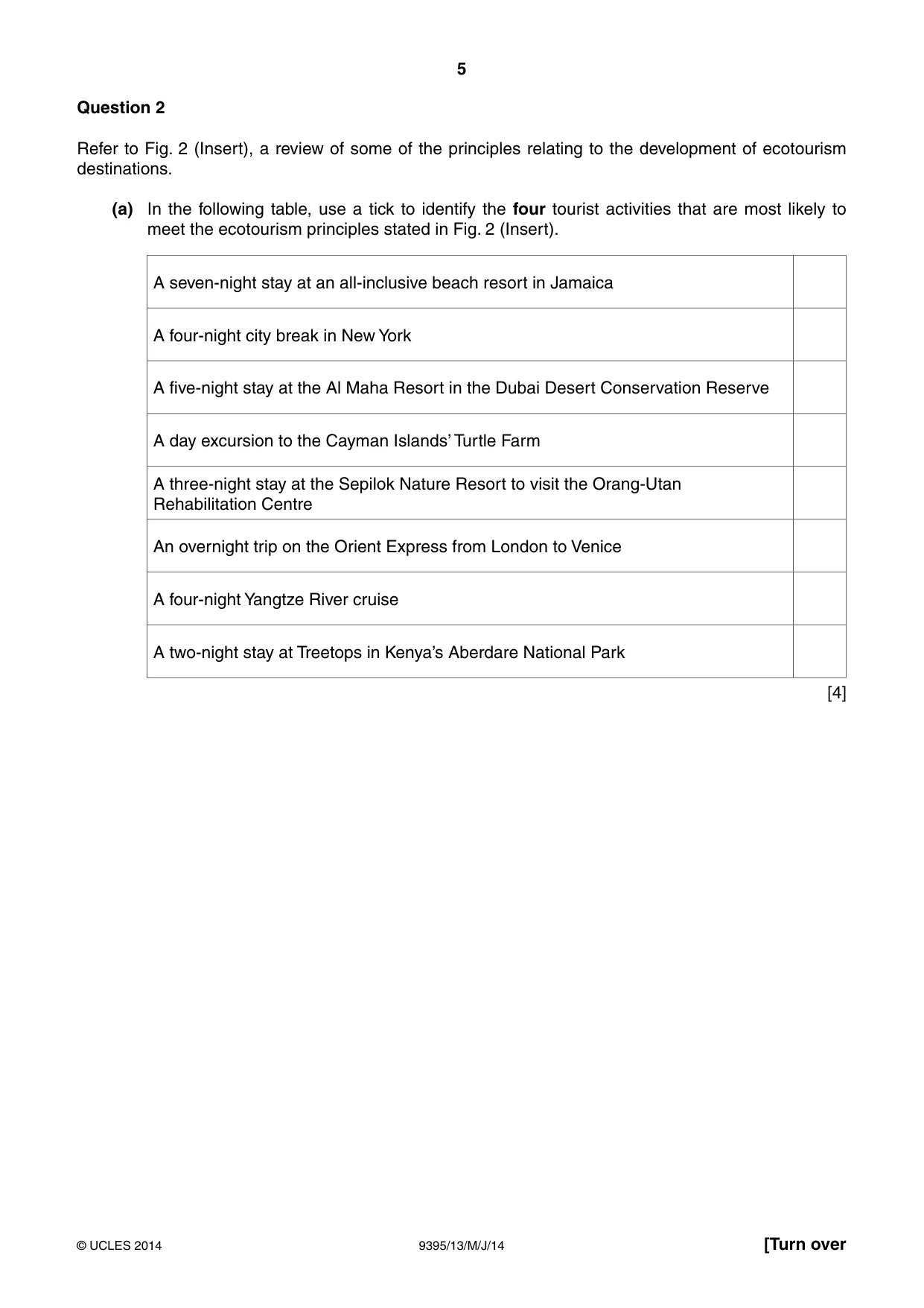 Cambridge A Level Travel and Tourism 9395 2014 May/June Paper 1 · Variant 3 question paper, page 5 of 16