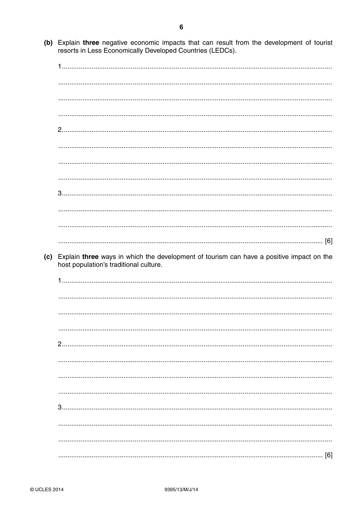 Cambridge A Level Travel and Tourism 9395 2014 May/June Paper 1 · Variant 3 question paper, page 6 of 16