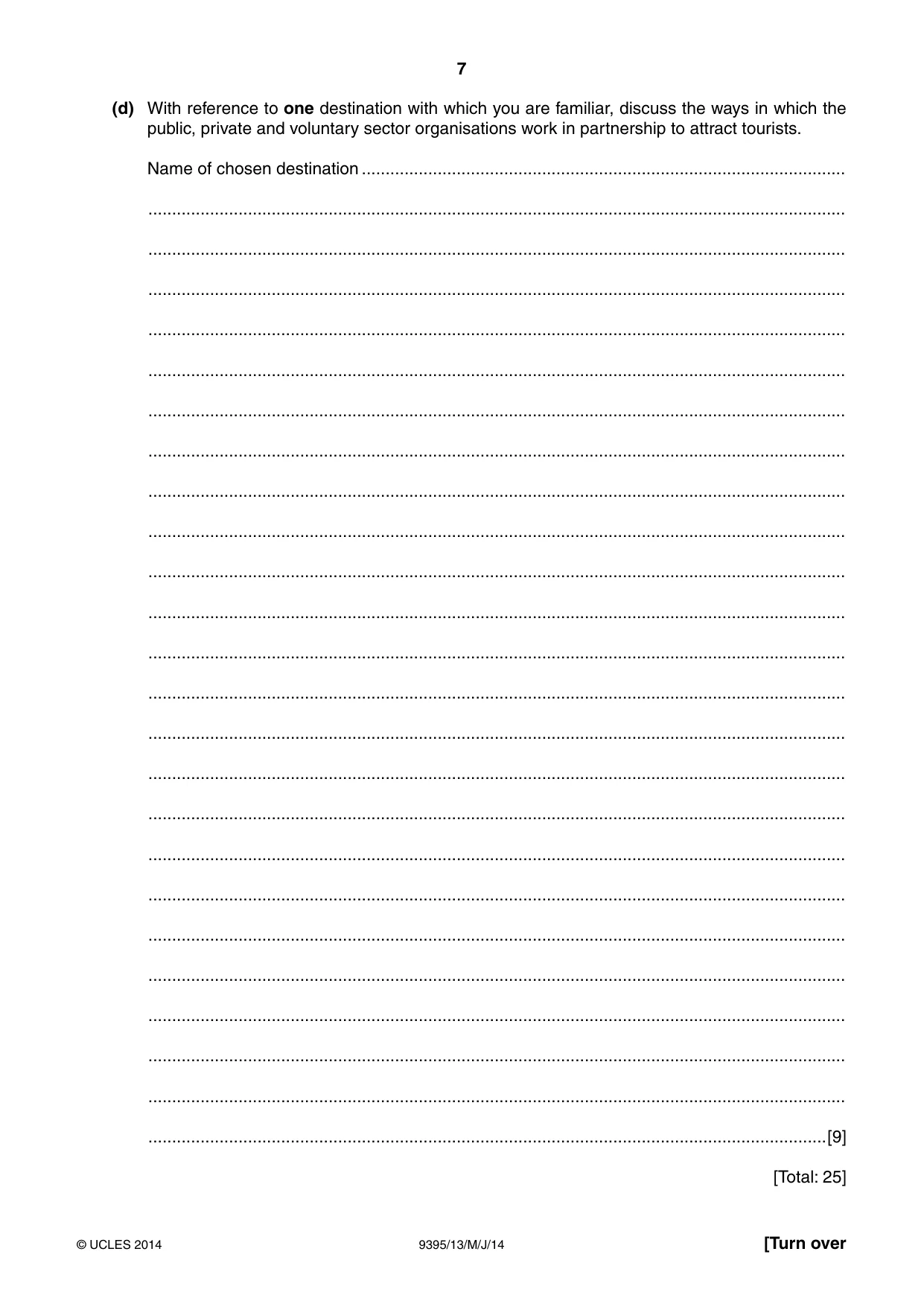 Cambridge A Level Travel and Tourism 9395 2014 May/June Paper 1 · Variant 3 question paper, page 7 of 16