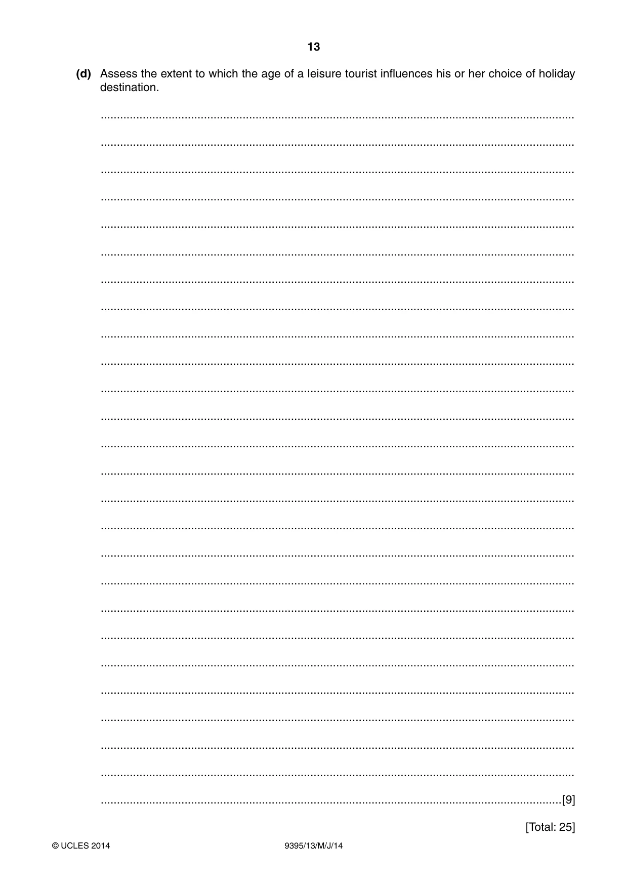 Cambridge A Level Travel and Tourism 9395 2014 May/June Paper 1 · Variant 3 question paper, page 13 of 16