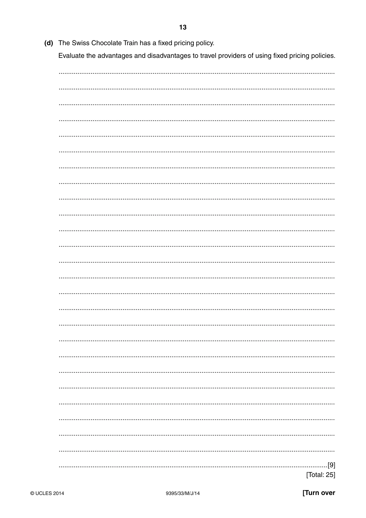 Cambridge A Level Travel and Tourism 9395 2014 May/June Paper 3 · Variant 3 question paper, page 13 of 16