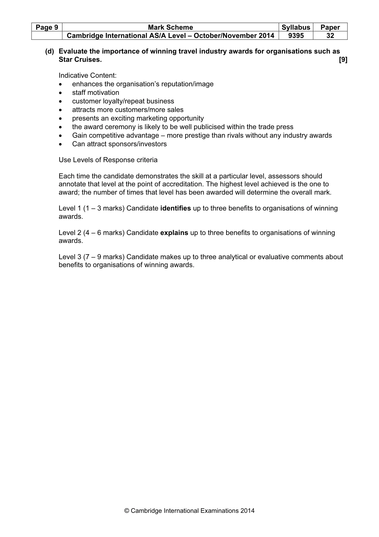 Mark scheme, page 9 of 9