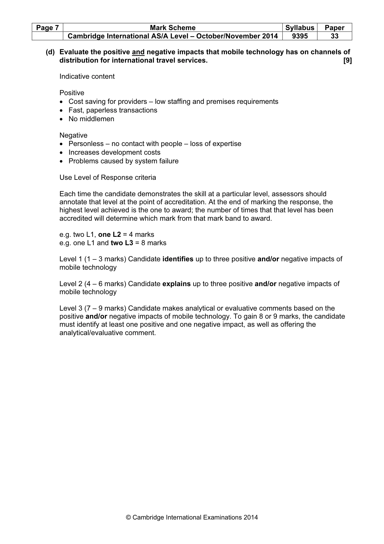 Mark scheme, page 7 of 9