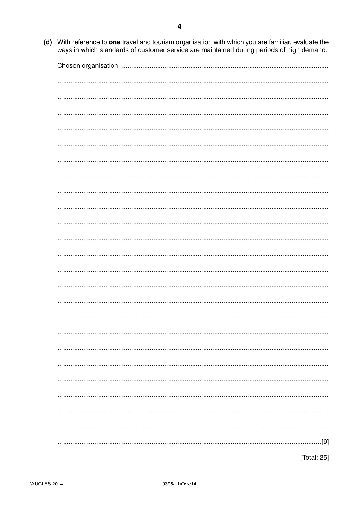 Cambridge A Level Travel and Tourism 9395 2014 Oct/Nov Paper 1 · Variant 1 question paper, page 4 of 16