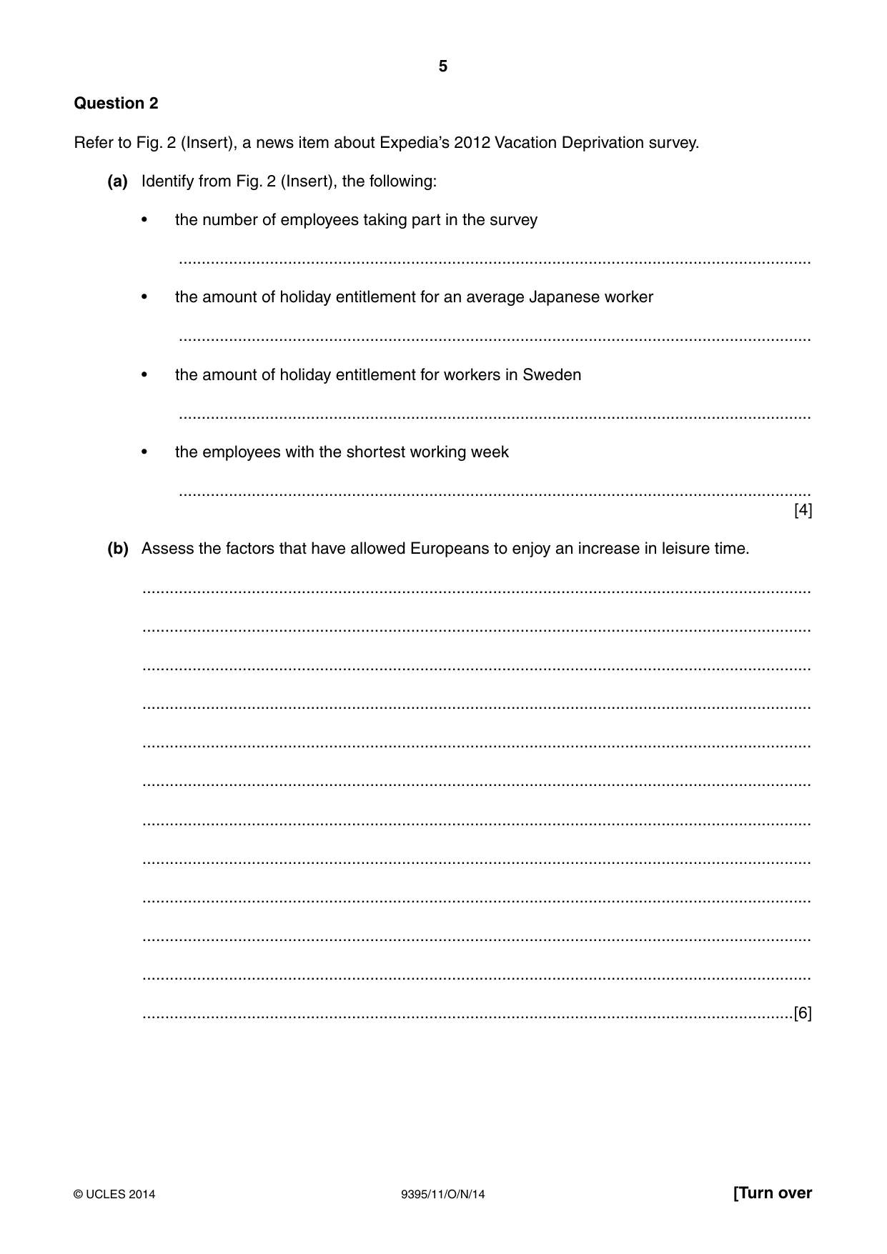 Cambridge A Level Travel and Tourism 9395 2014 Oct/Nov Paper 1 · Variant 1 question paper, page 5 of 16