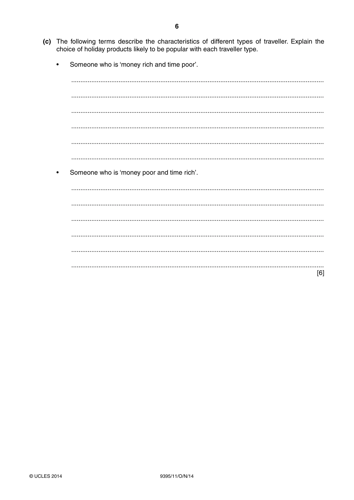 Cambridge A Level Travel and Tourism 9395 2014 Oct/Nov Paper 1 · Variant 1 question paper, page 6 of 16