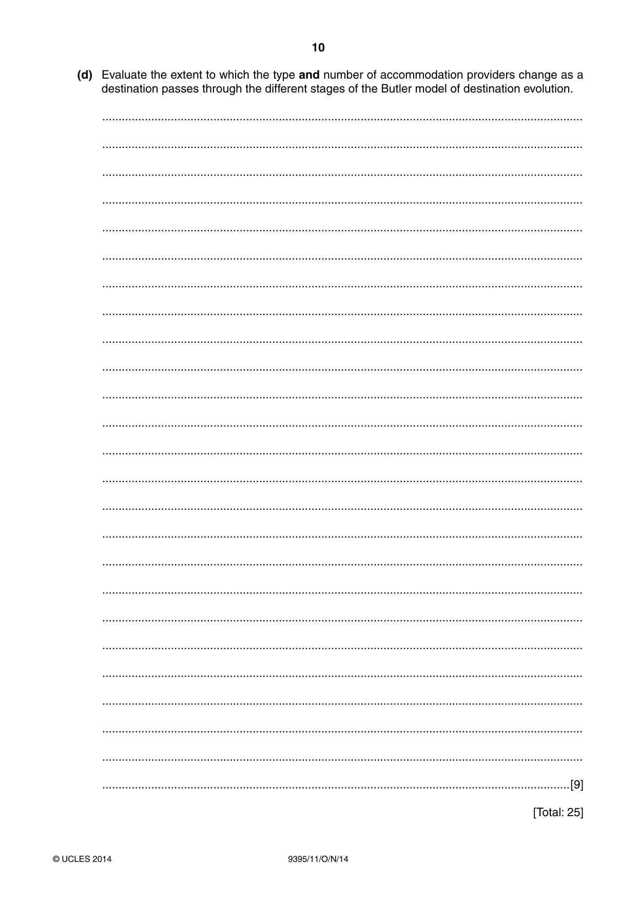 Cambridge A Level Travel and Tourism 9395 2014 Oct/Nov Paper 1 · Variant 1 question paper, page 10 of 16