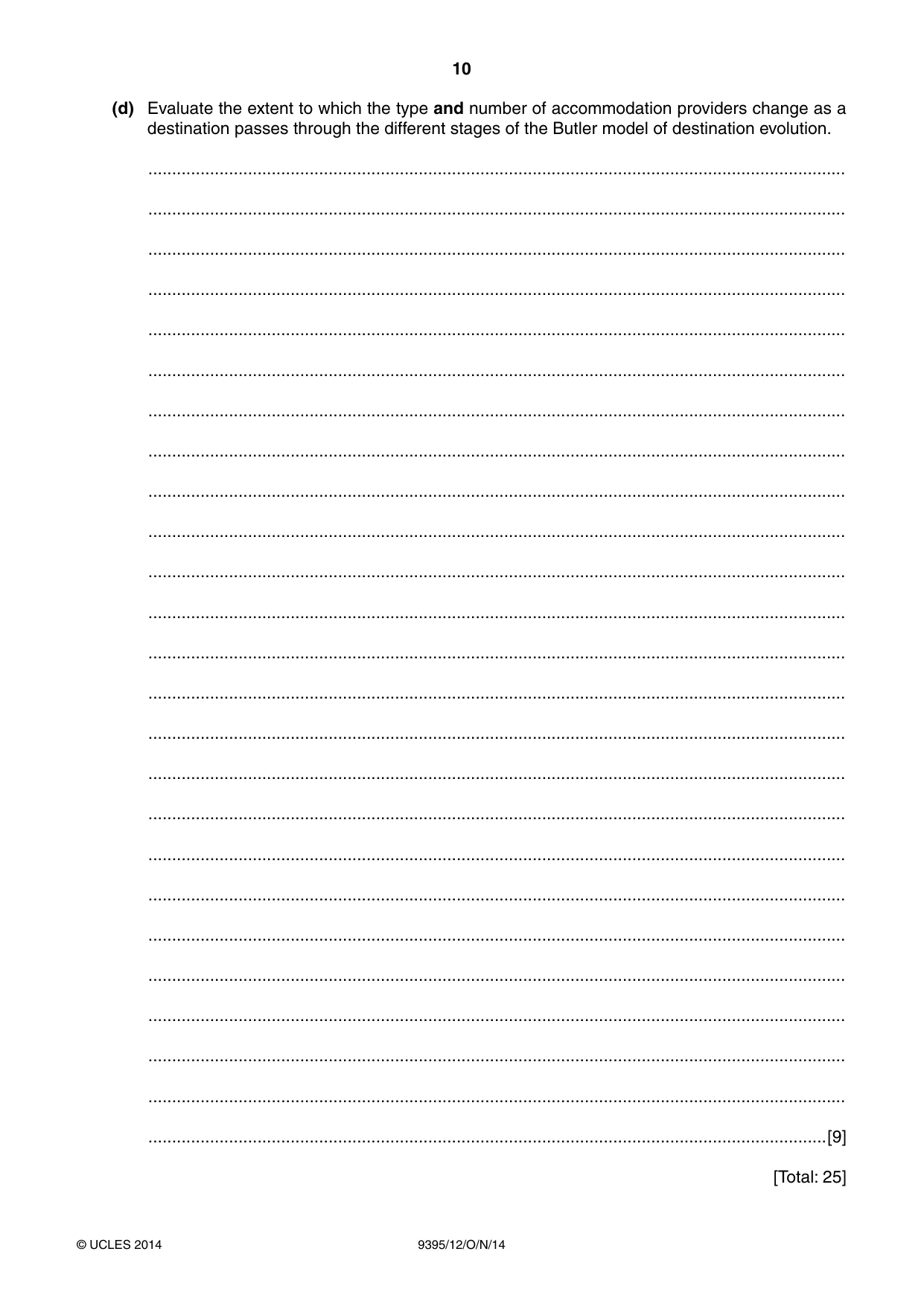 Cambridge A Level Travel and Tourism 9395 2014 Oct/Nov Paper 1 · Variant 2 question paper, page 10 of 16