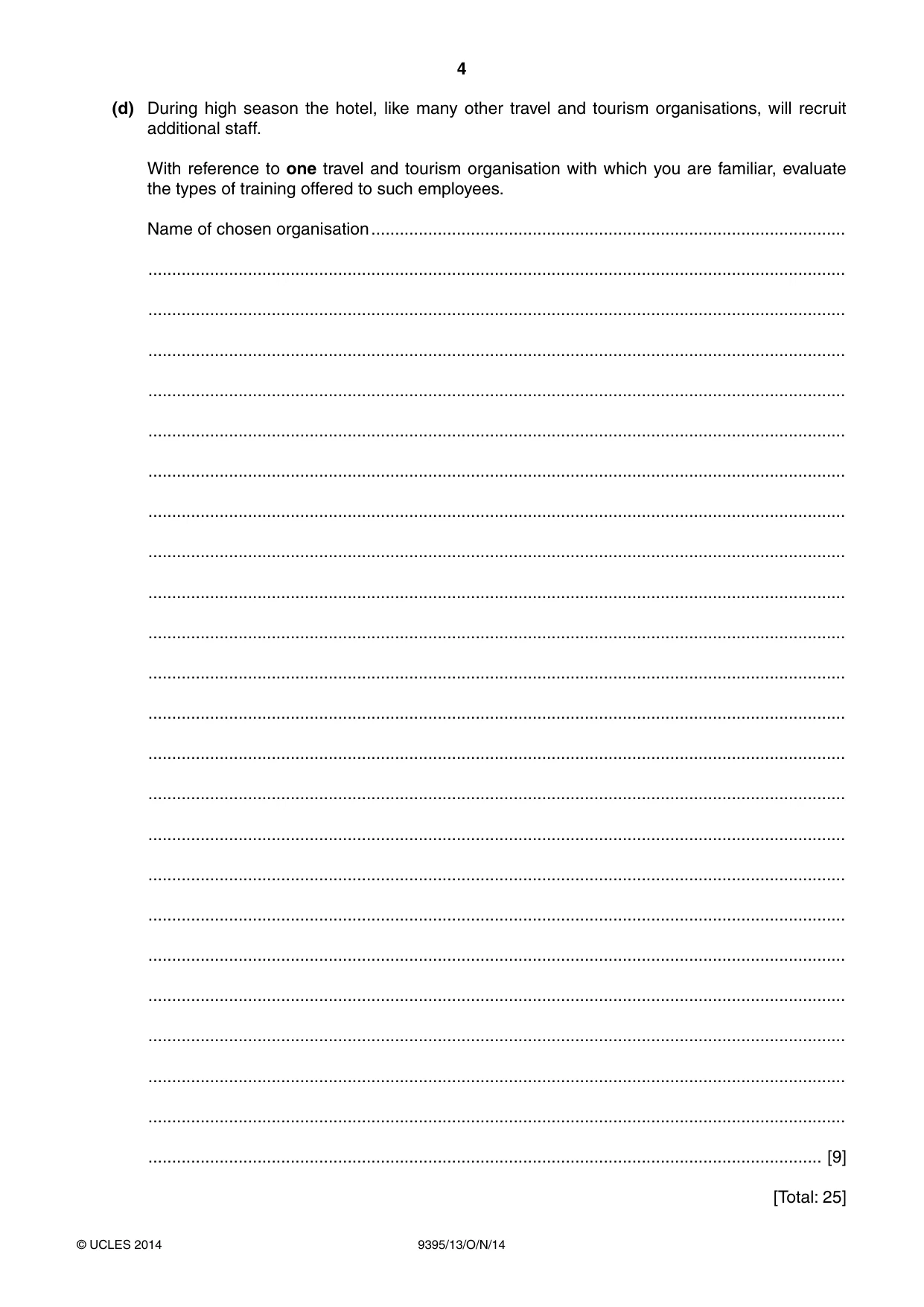 Cambridge A Level Travel and Tourism 9395 2014 Oct/Nov Paper 1 · Variant 3 question paper, page 4 of 16