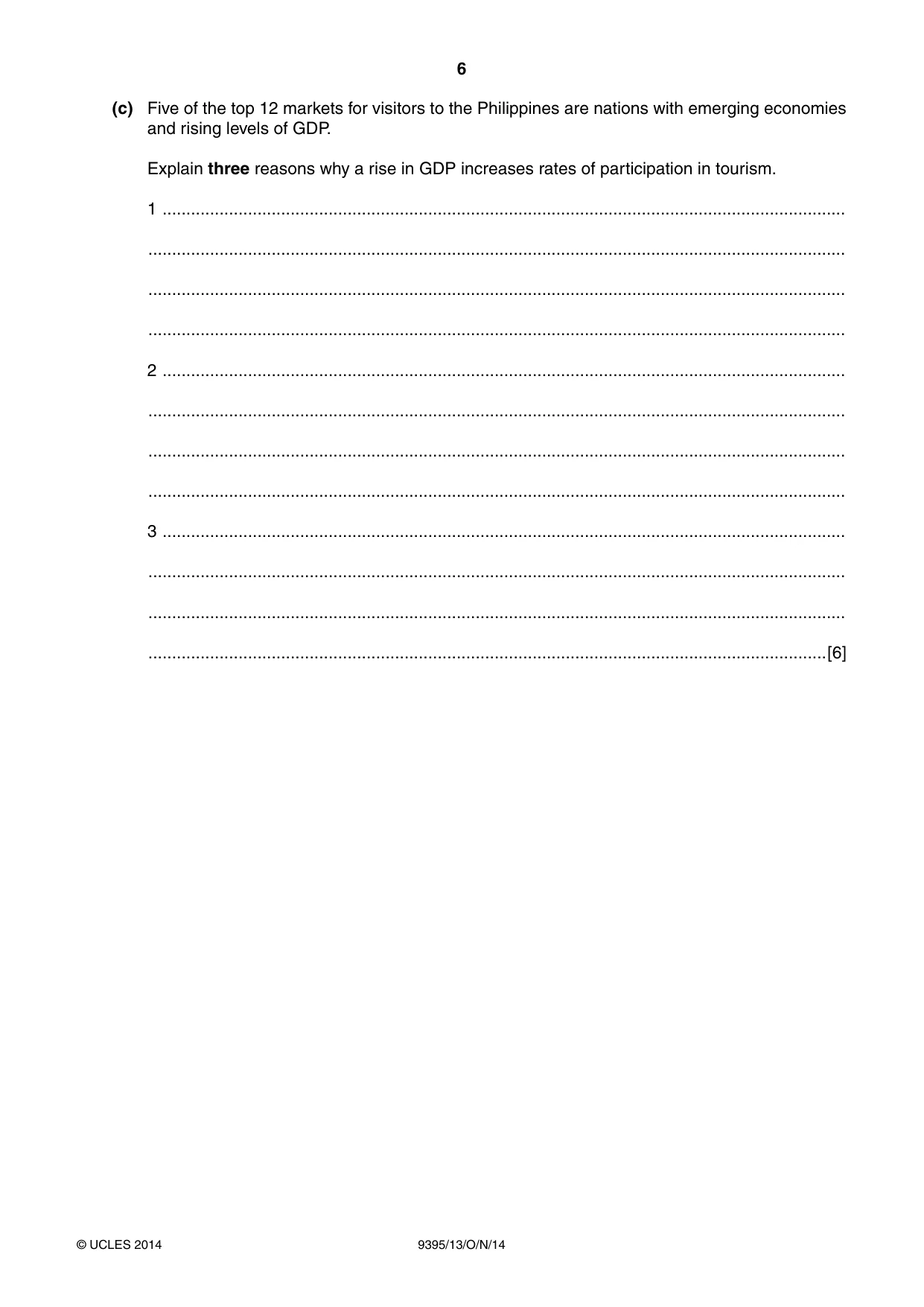 Cambridge A Level Travel and Tourism 9395 2014 Oct/Nov Paper 1 · Variant 3 question paper, page 6 of 16