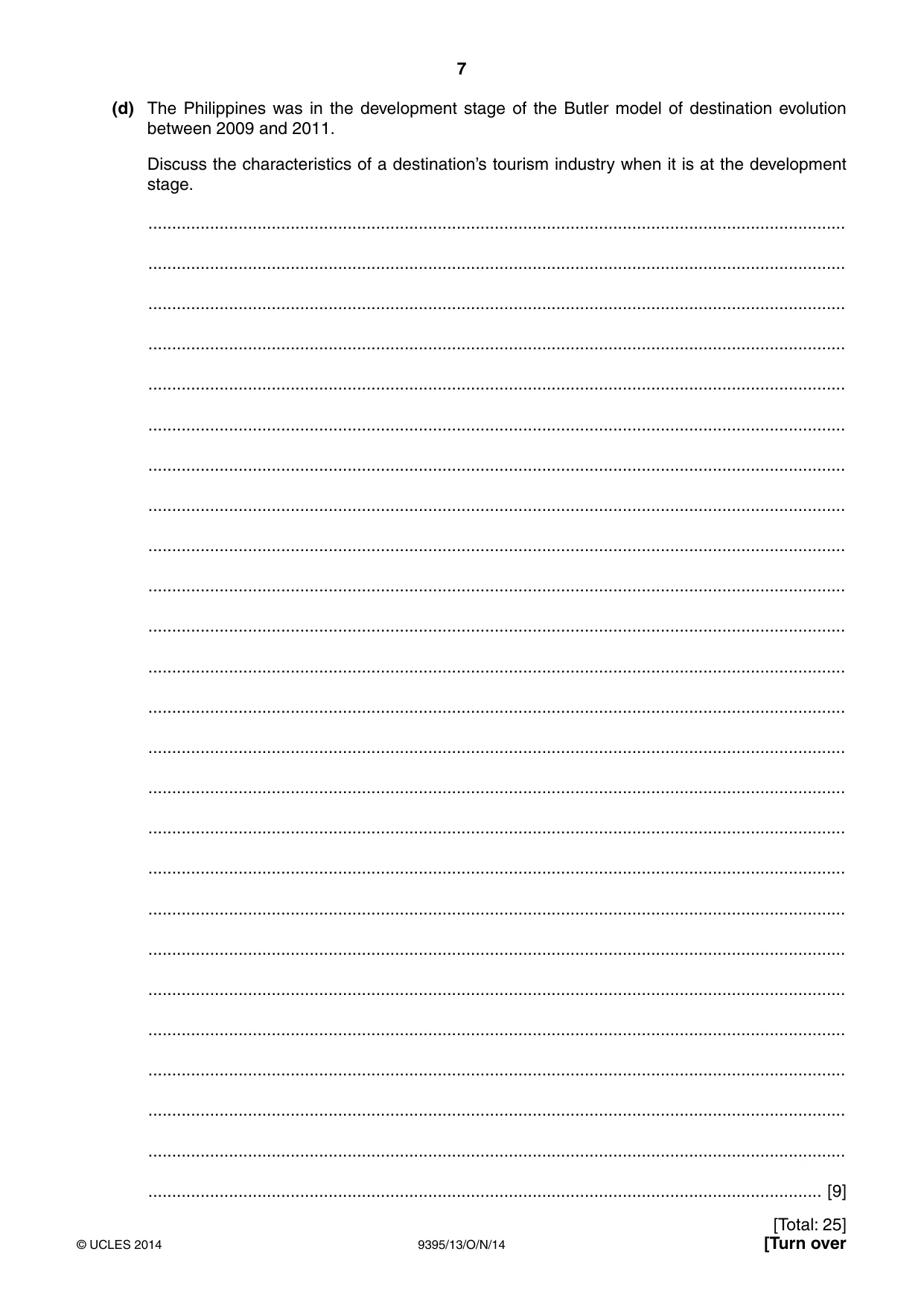Cambridge A Level Travel and Tourism 9395 2014 Oct/Nov Paper 1 · Variant 3 question paper, page 7 of 16