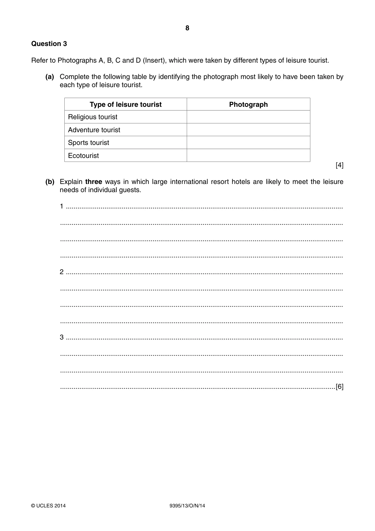 Cambridge A Level Travel and Tourism 9395 2014 Oct/Nov Paper 1 · Variant 3 question paper, page 8 of 16