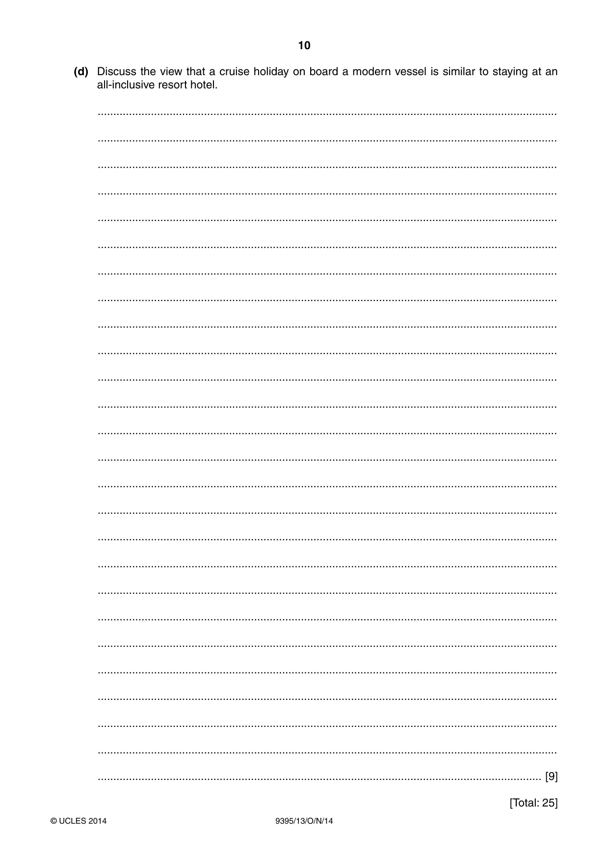 Cambridge A Level Travel and Tourism 9395 2014 Oct/Nov Paper 1 · Variant 3 question paper, page 10 of 16