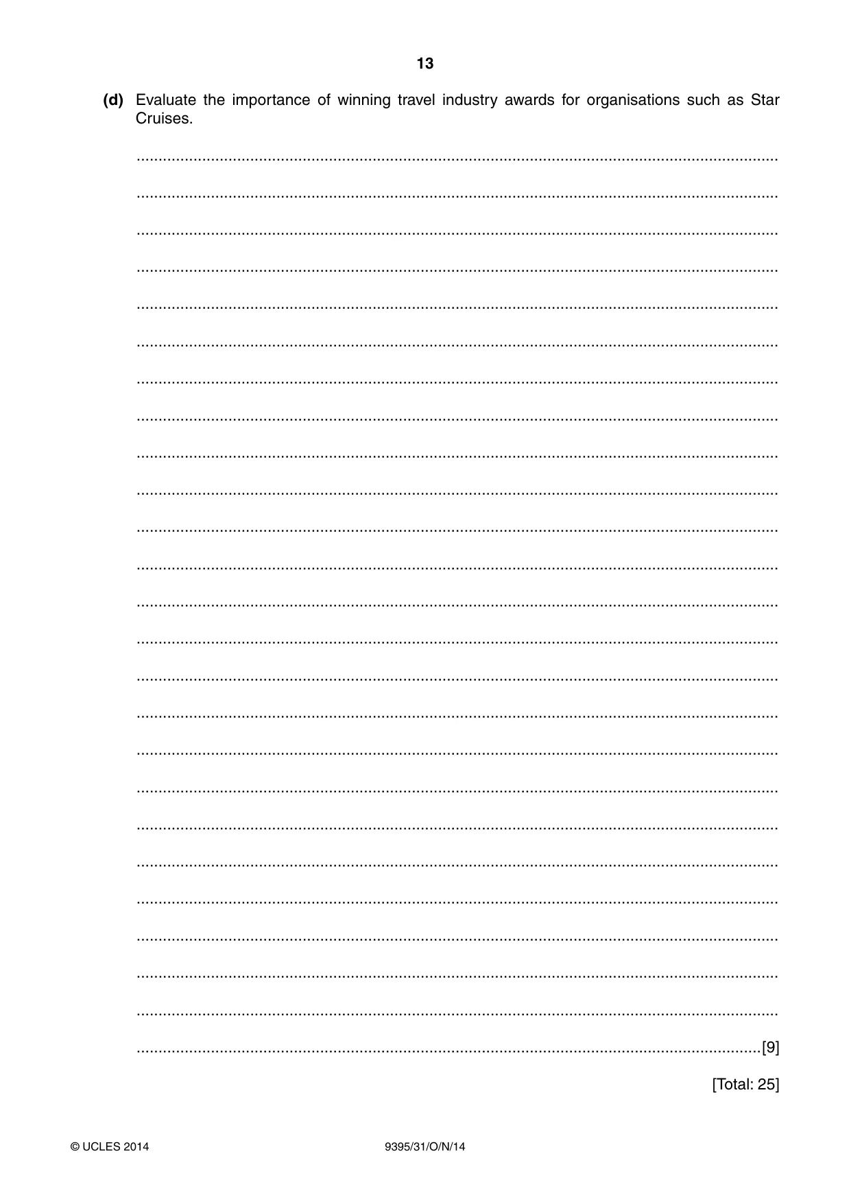 Cambridge A Level Travel and Tourism 9395 2014 Oct/Nov Paper 3 · Variant 1 question paper, page 13 of 16
