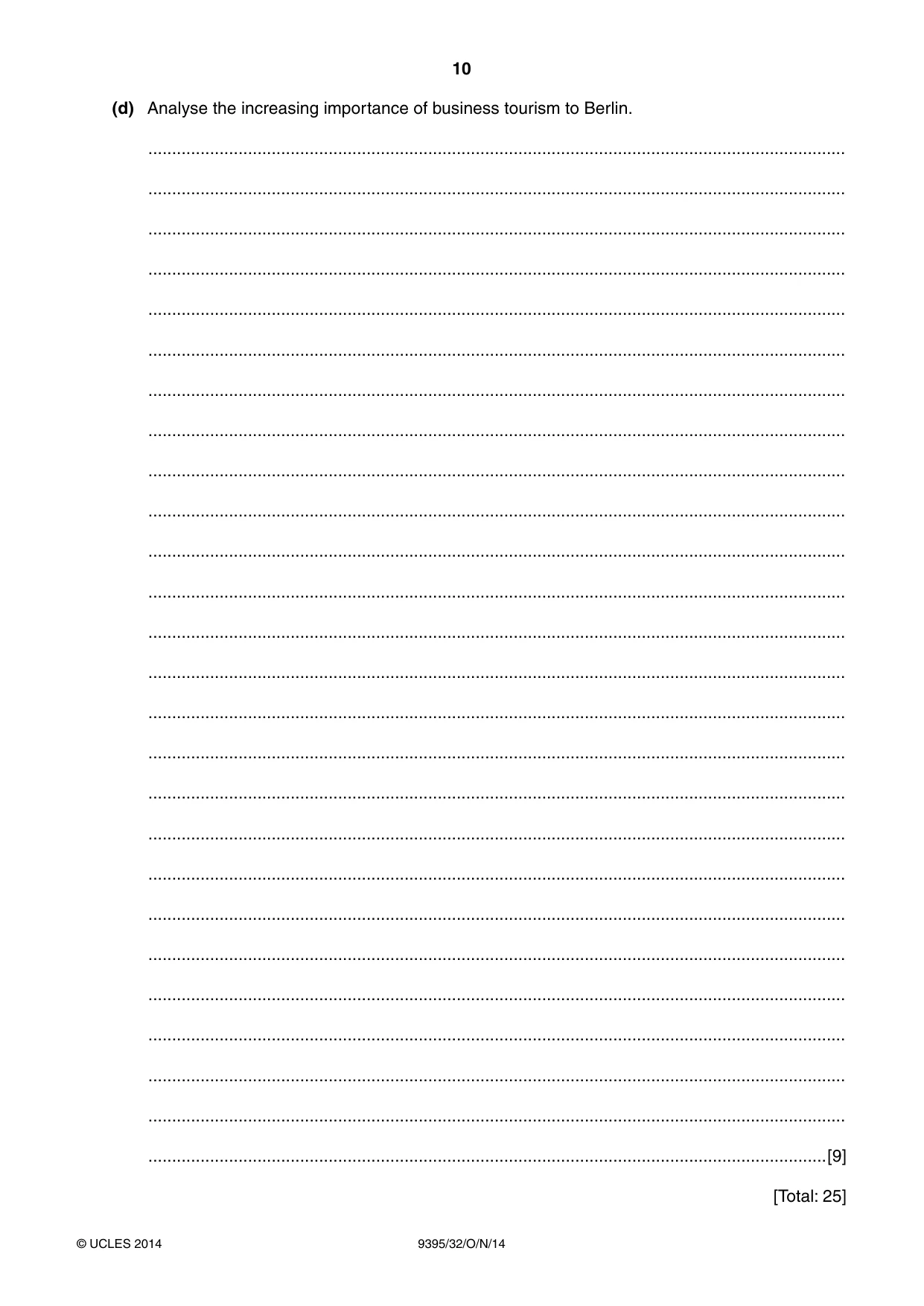 Cambridge A Level Travel and Tourism 9395 2014 Oct/Nov Paper 3 · Variant 2 question paper, page 10 of 16