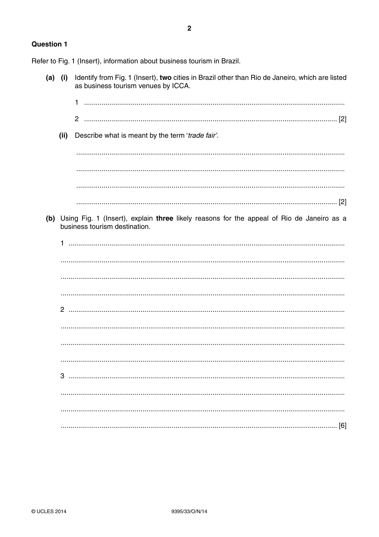 Cambridge A Level Travel and Tourism 9395 2014 Oct/Nov Paper 3 · Variant 3 question paper, page 2 of 16