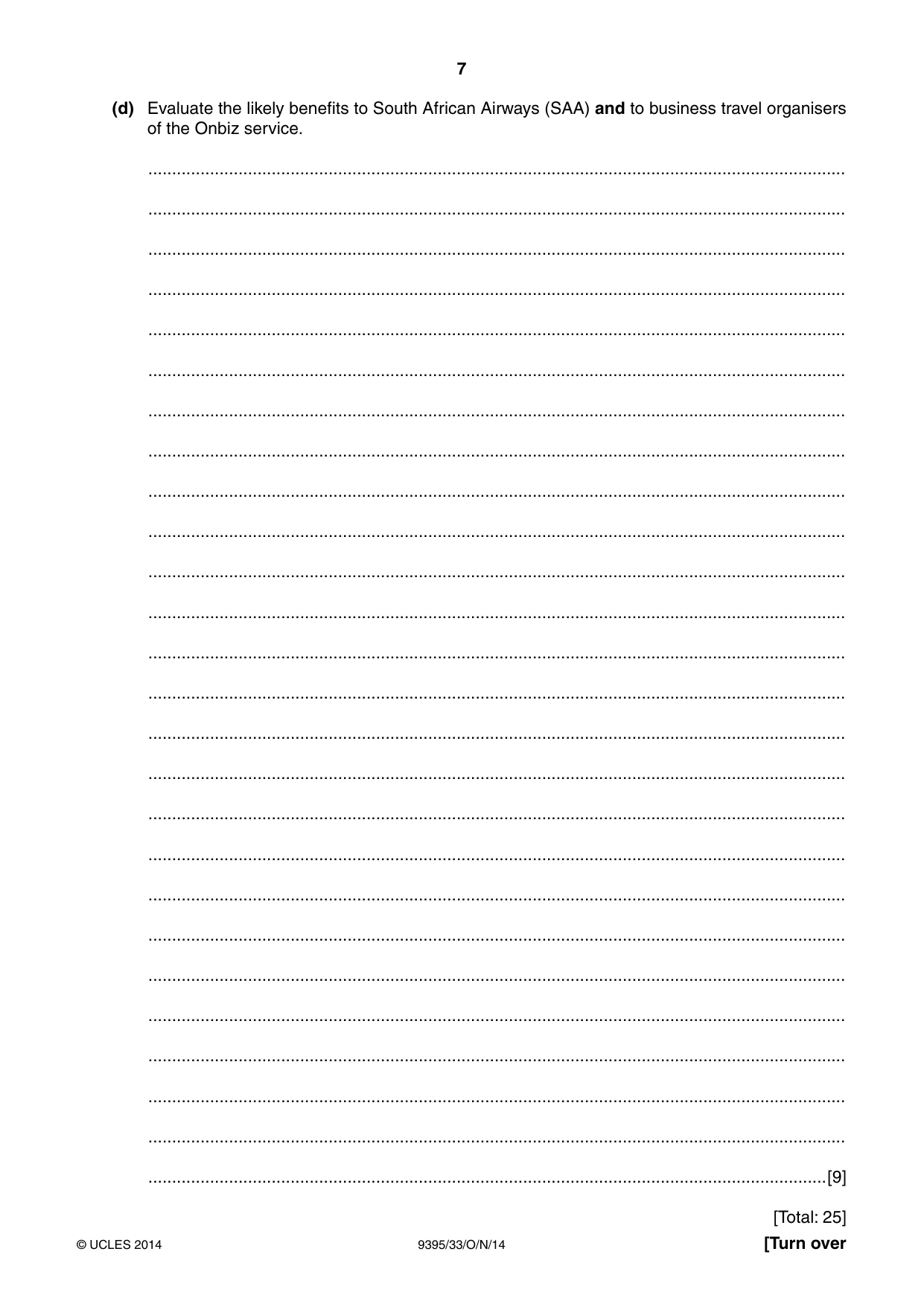 Cambridge A Level Travel and Tourism 9395 2014 Oct/Nov Paper 3 · Variant 3 question paper, page 7 of 16