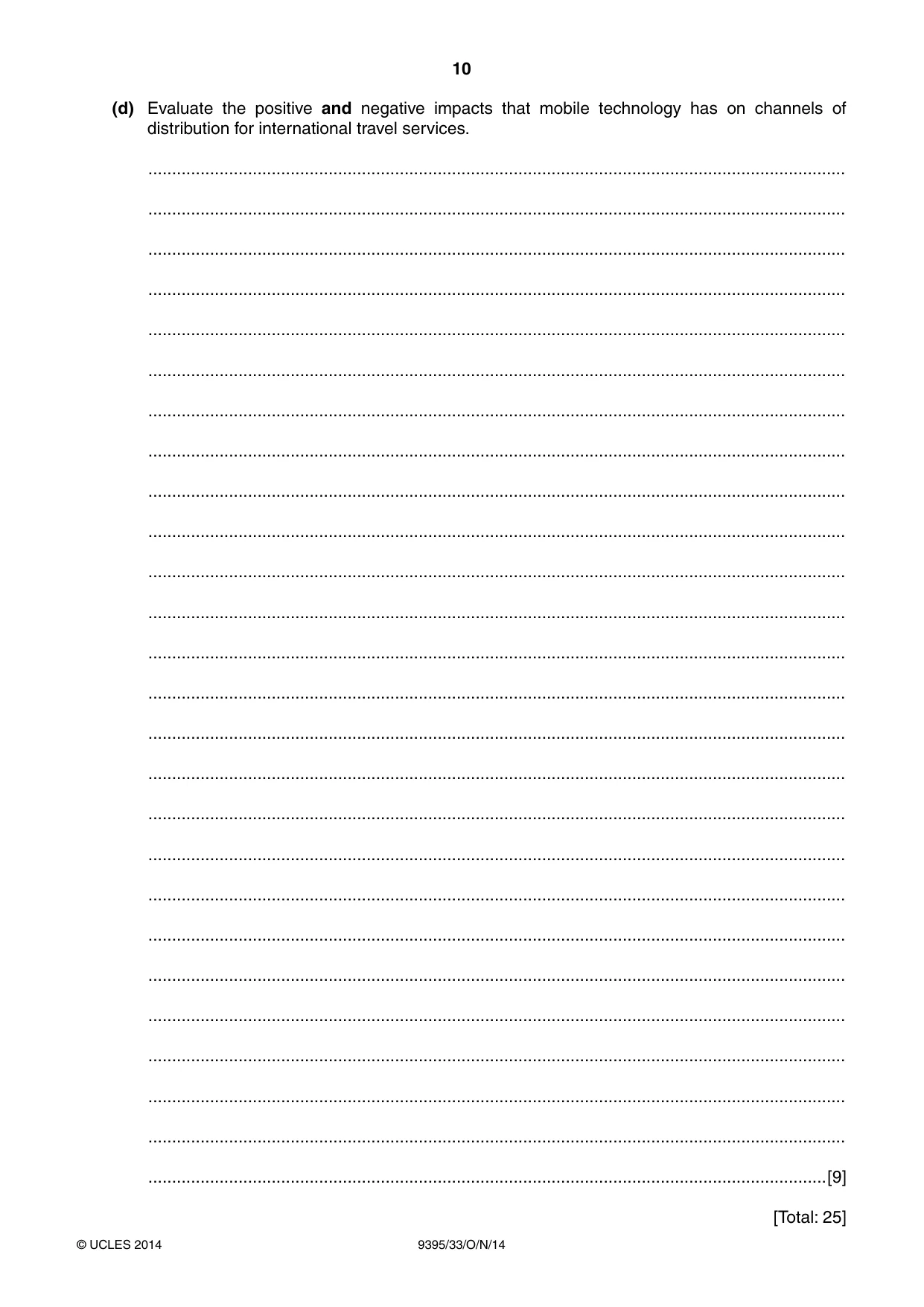 Cambridge A Level Travel and Tourism 9395 2014 Oct/Nov Paper 3 · Variant 3 question paper, page 10 of 16