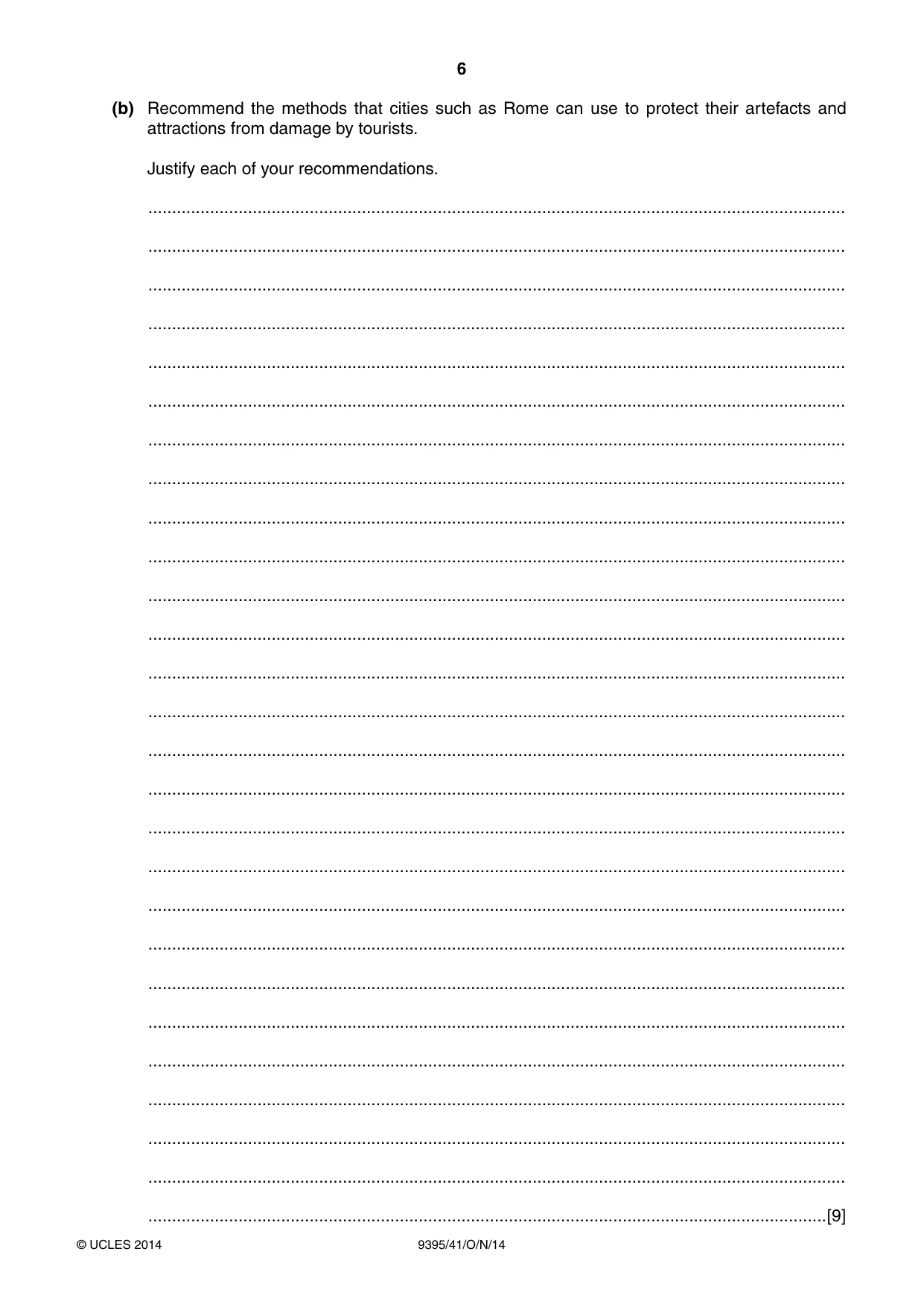 Cambridge A Level Travel and Tourism 9395 2014 Oct/Nov Paper 4 · Variant 1 question paper, page 6 of 8
