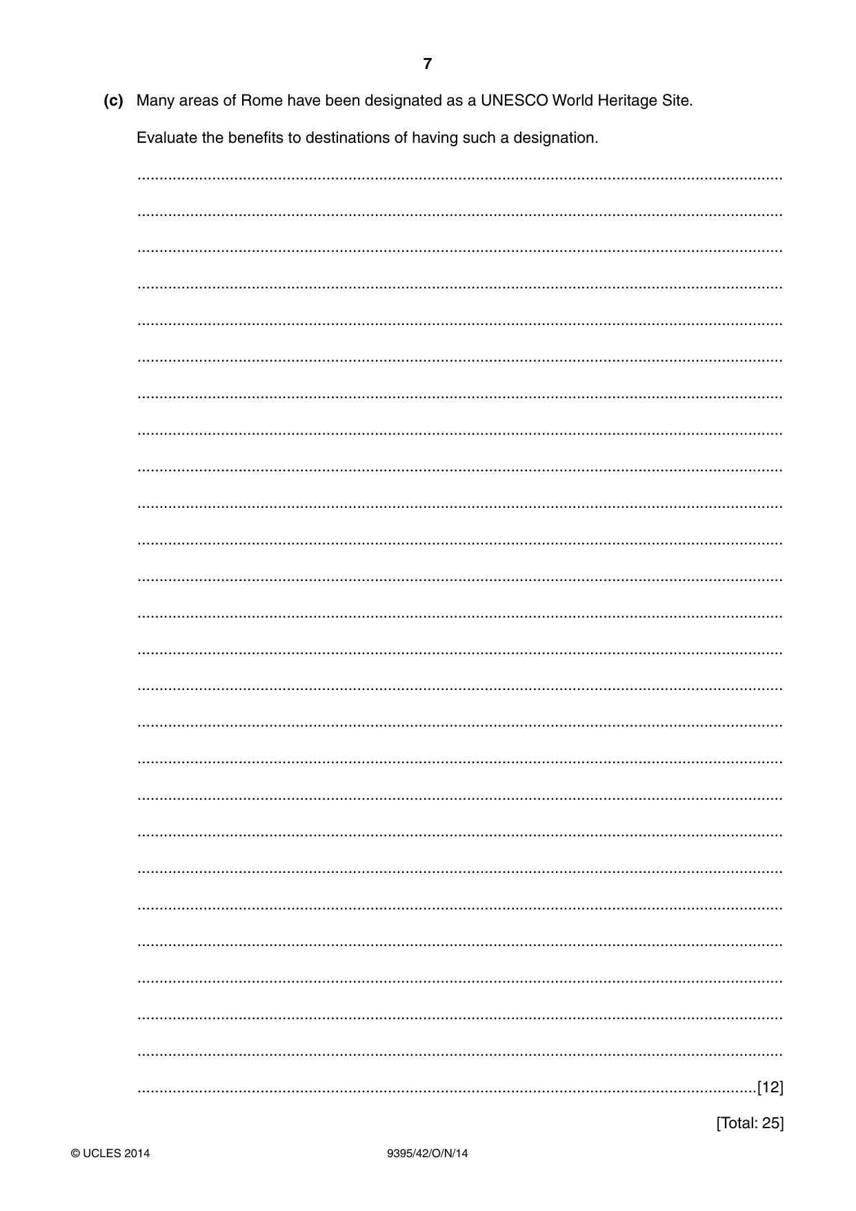 Cambridge A Level Travel and Tourism 9395 2014 Oct/Nov Paper 4 · Variant 2 question paper, page 7 of 8