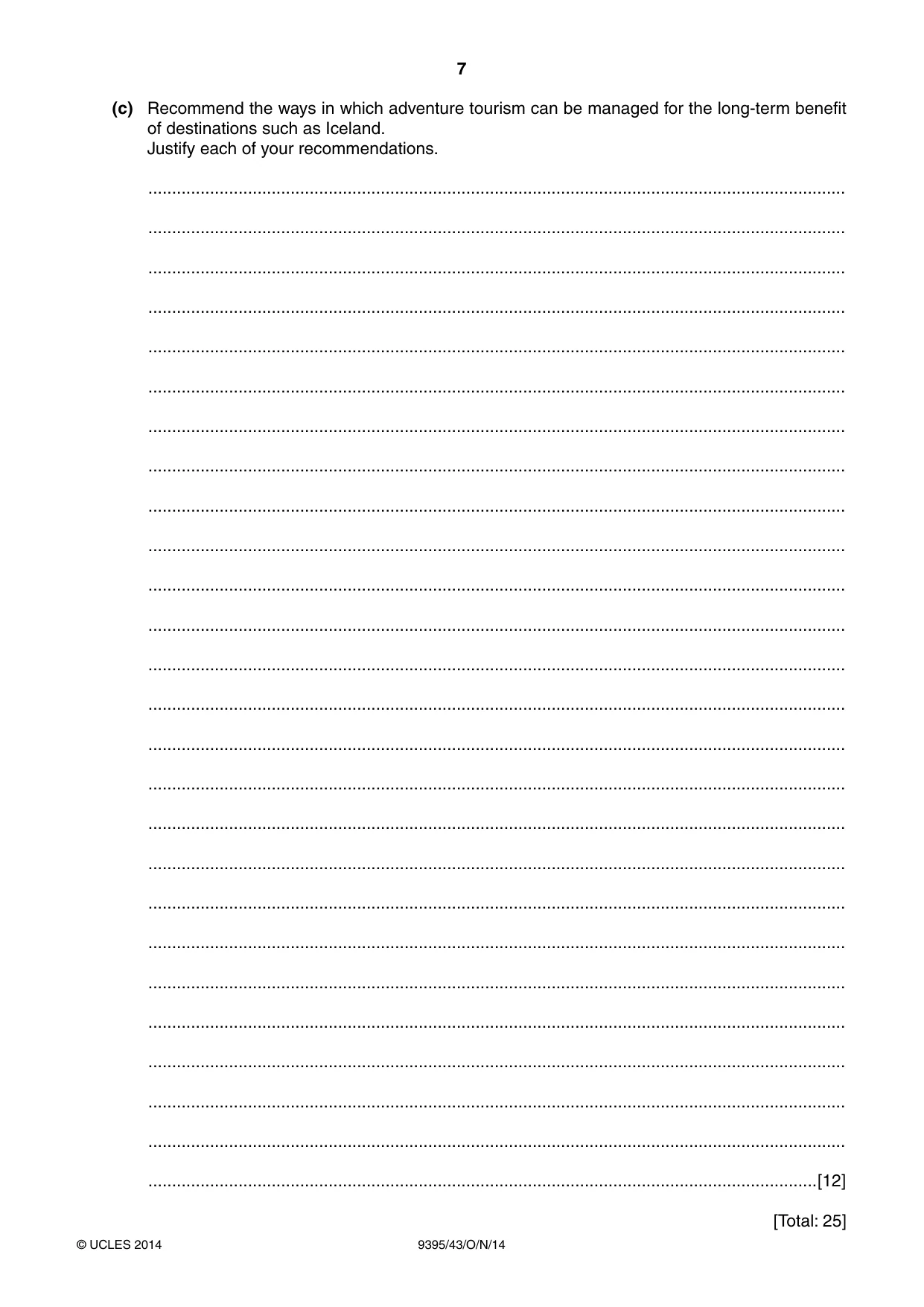 Cambridge A Level Travel and Tourism 9395 2014 Oct/Nov Paper 4 · Variant 3 question paper, page 7 of 8