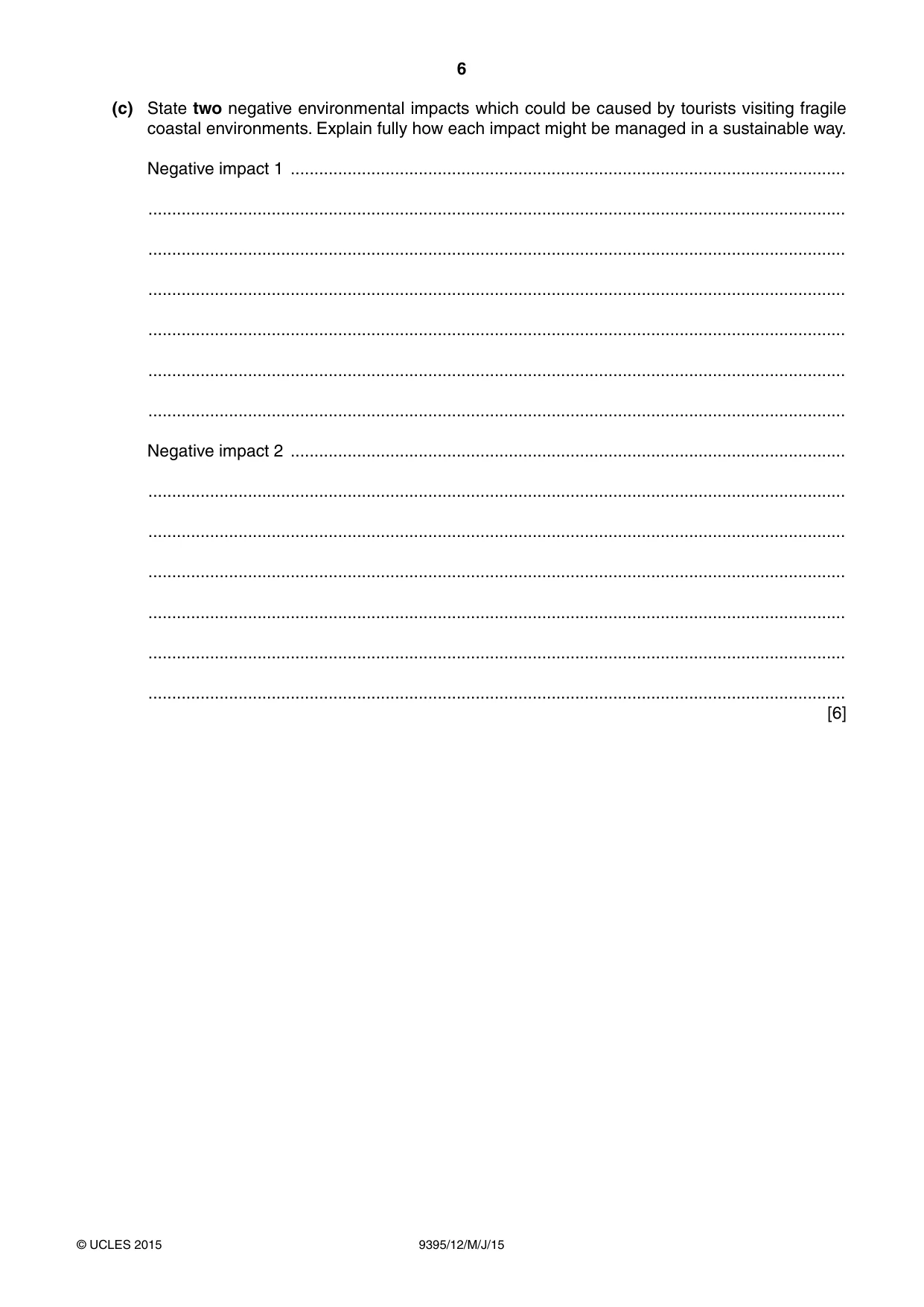 Cambridge A Level Travel and Tourism 9395 2015 May/June Paper 1 · Variant 2 question paper, page 6 of 16