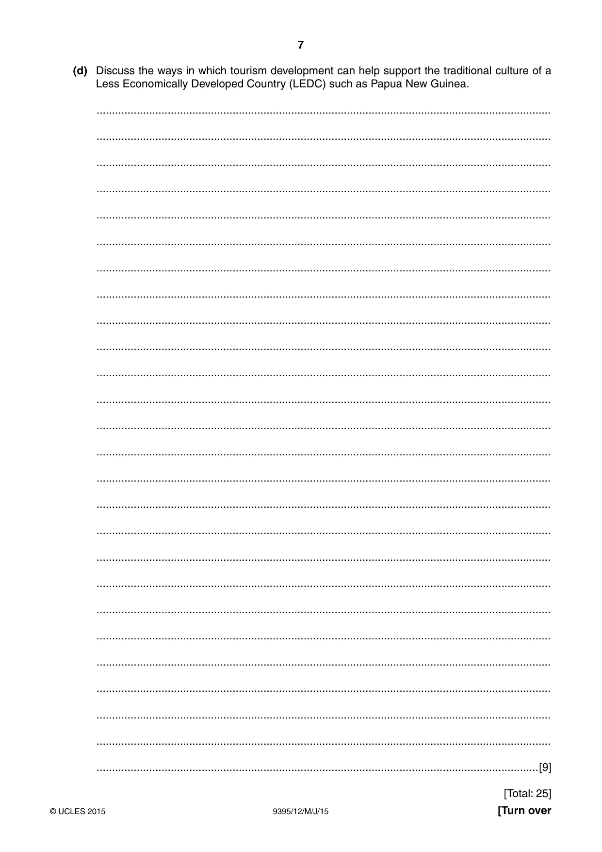 Cambridge A Level Travel and Tourism 9395 2015 May/June Paper 1 · Variant 2 question paper, page 7 of 16