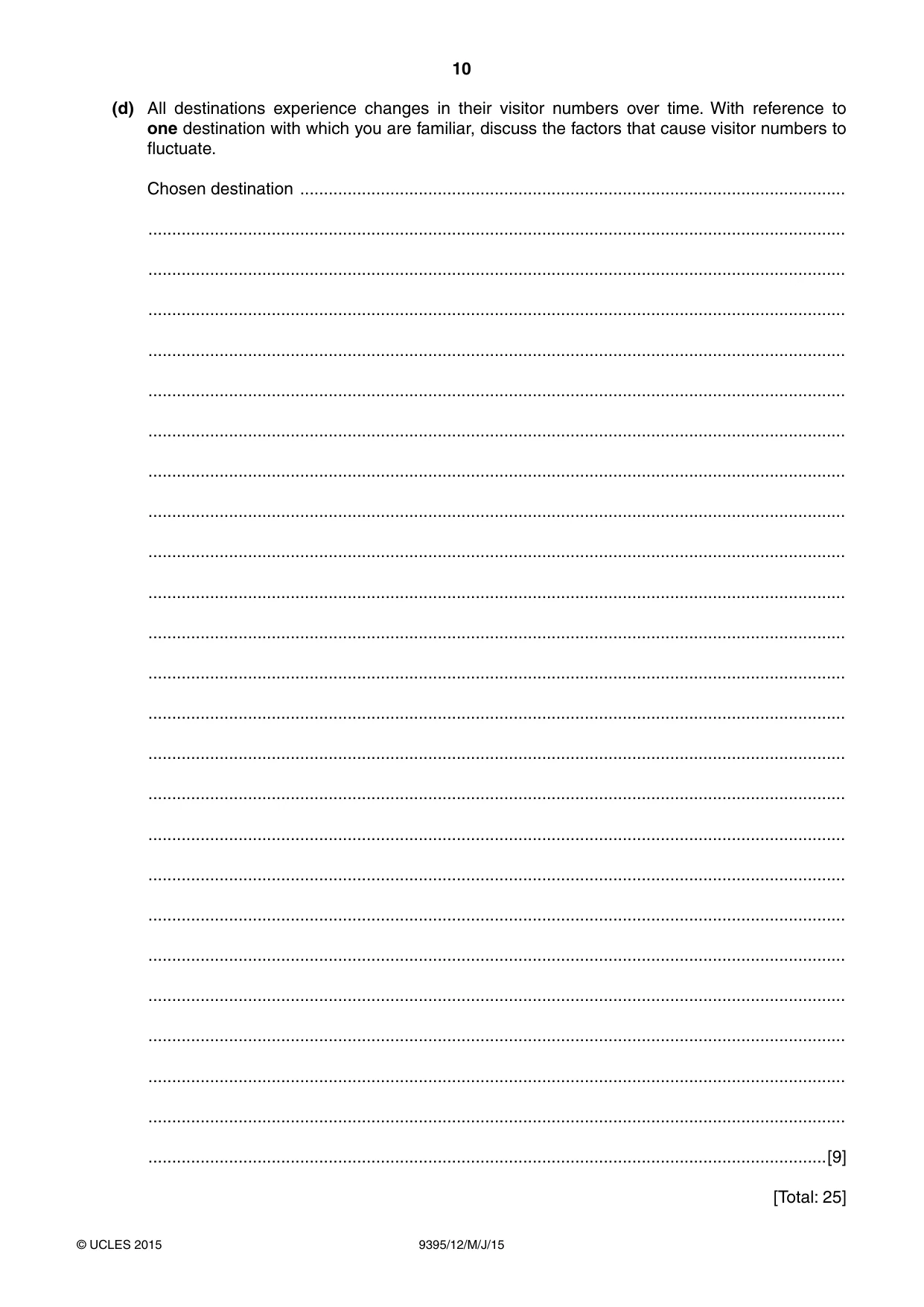 Cambridge A Level Travel and Tourism 9395 2015 May/June Paper 1 · Variant 2 question paper, page 10 of 16