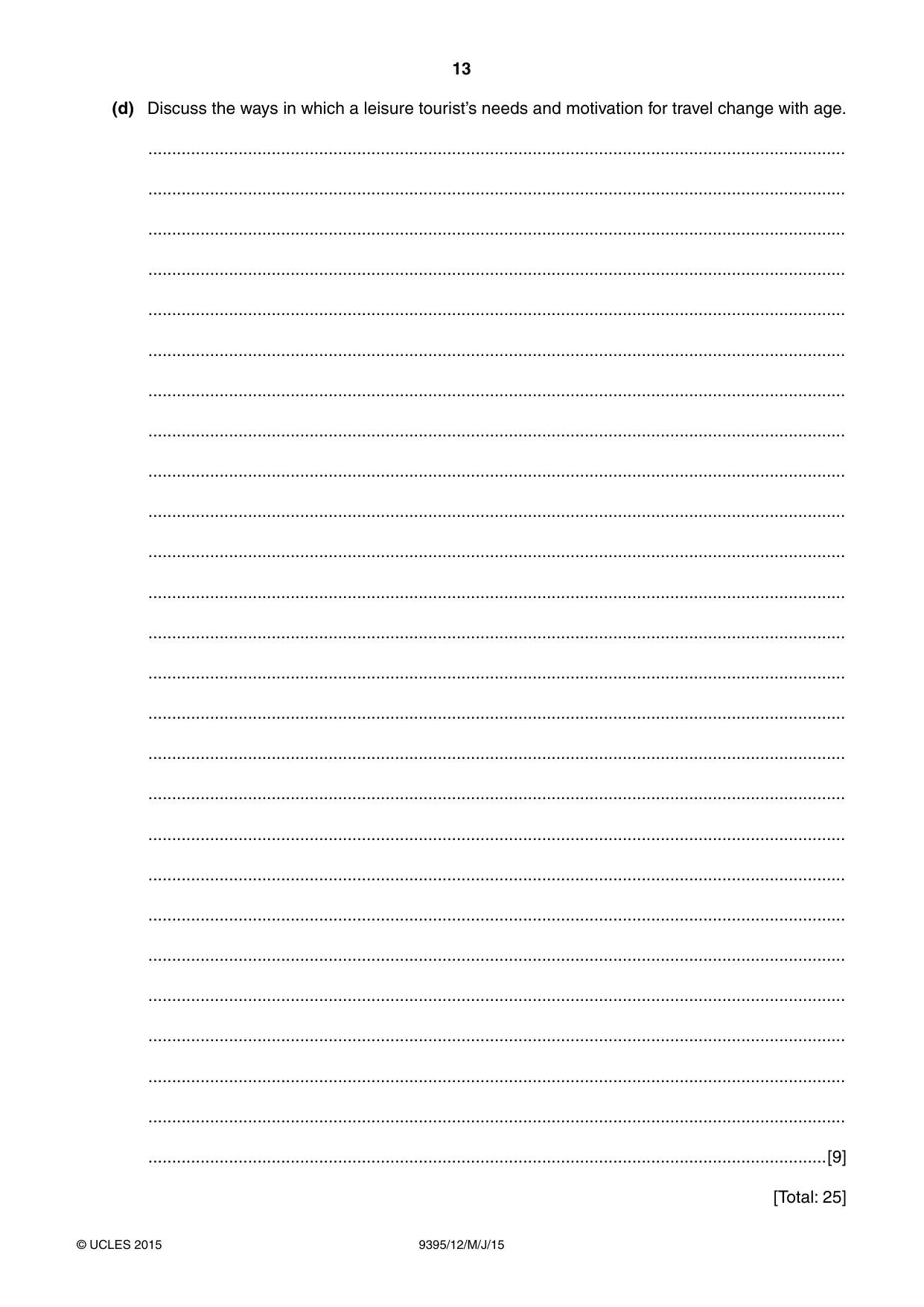 Cambridge A Level Travel and Tourism 9395 2015 May/June Paper 1 · Variant 2 question paper, page 13 of 16