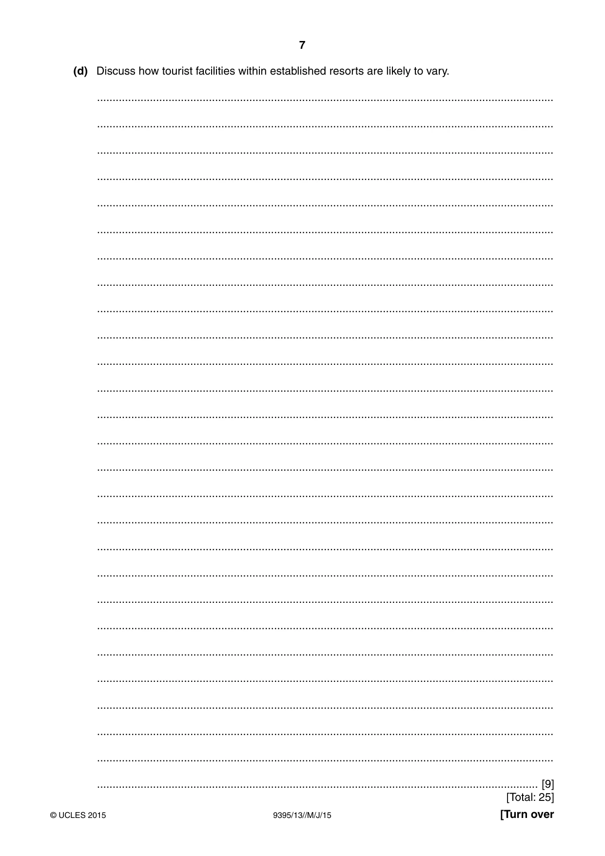 Cambridge A Level Travel and Tourism 9395 2015 May/June Paper 1 · Variant 3 question paper, page 7 of 16