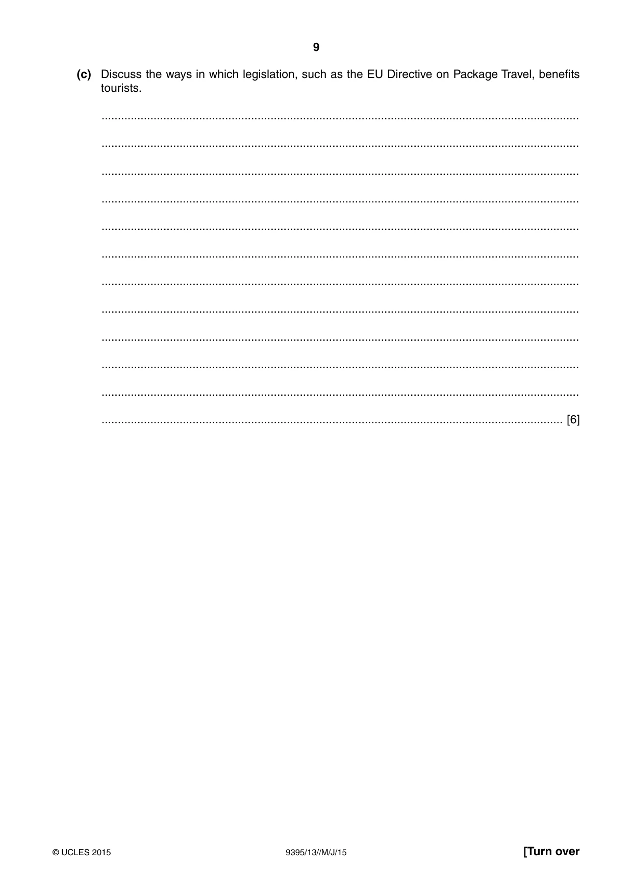Cambridge A Level Travel and Tourism 9395 2015 May/June Paper 1 · Variant 3 question paper, page 9 of 16