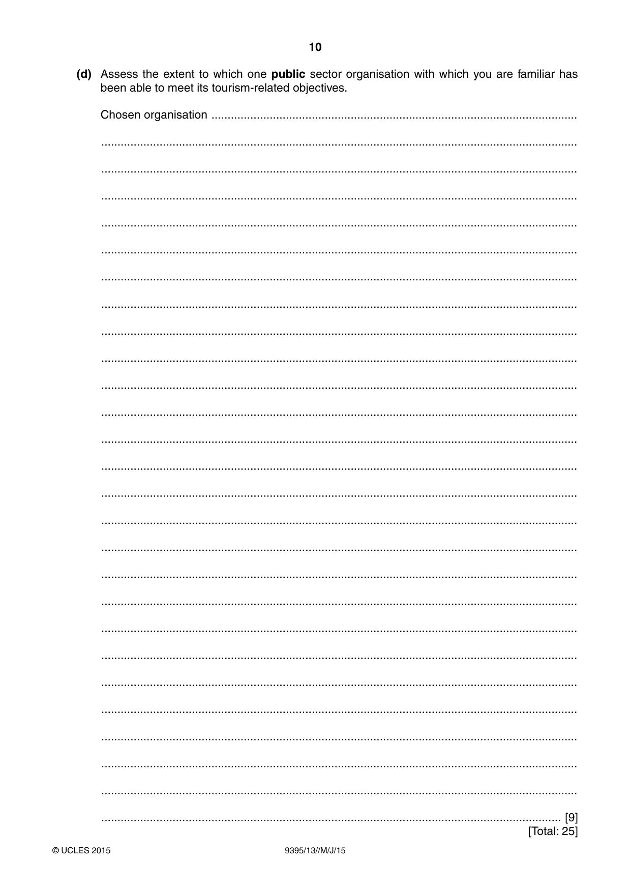 Cambridge A Level Travel and Tourism 9395 2015 May/June Paper 1 · Variant 3 question paper, page 10 of 16