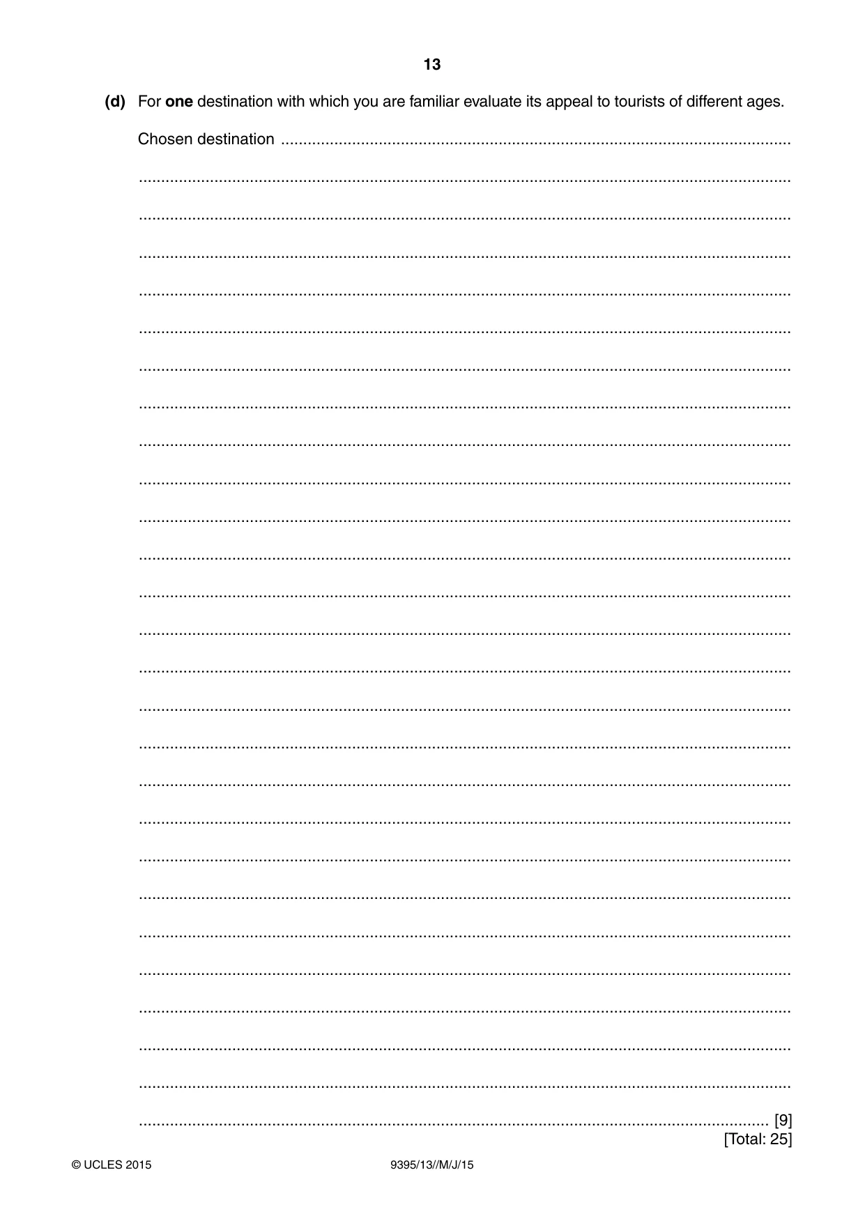 Cambridge A Level Travel and Tourism 9395 2015 May/June Paper 1 · Variant 3 question paper, page 13 of 16